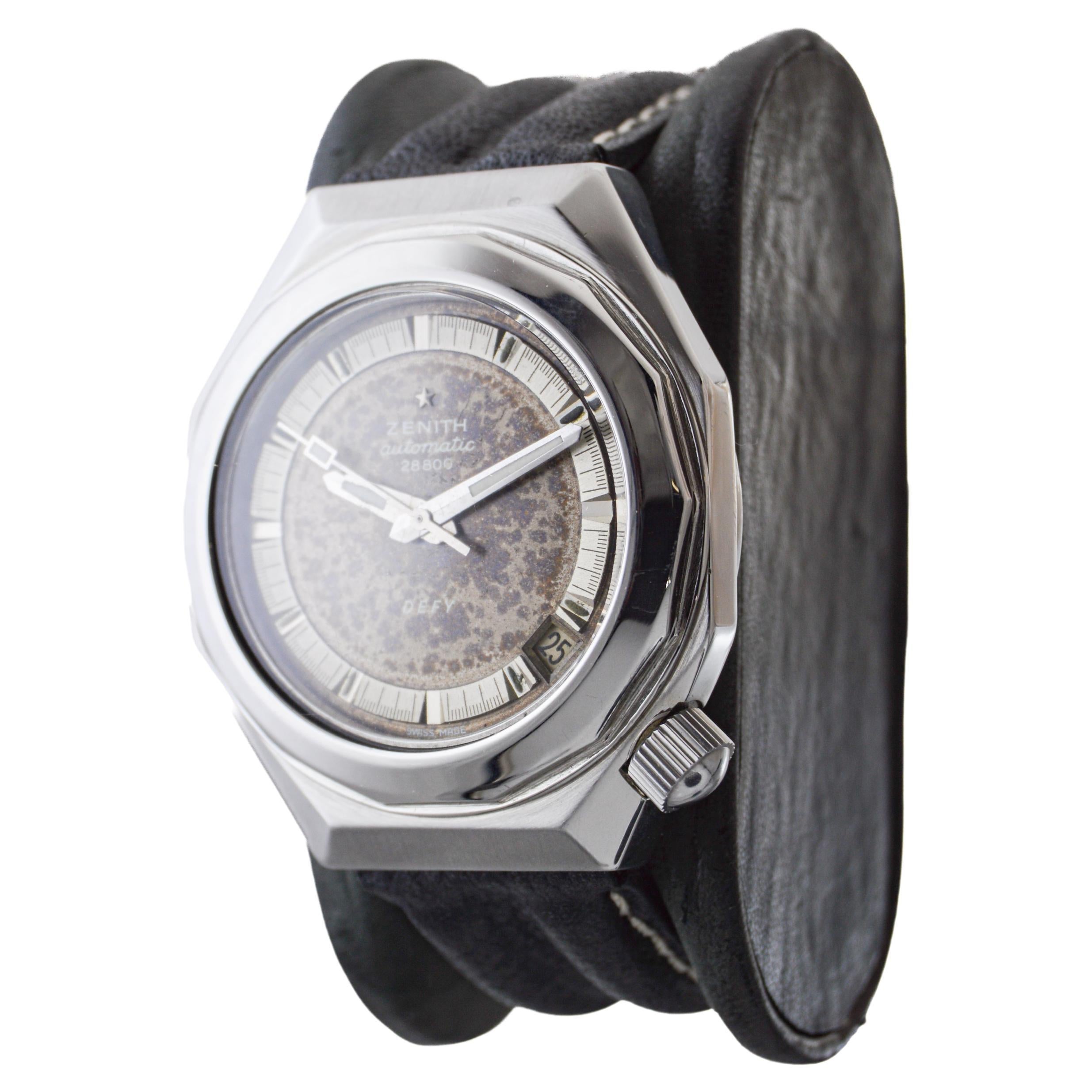 Zenith Edelstahl Moderne Sport Automatik-Armbanduhr 1960er Jahre Seltenes Modell für Damen oder Herren im Angebot