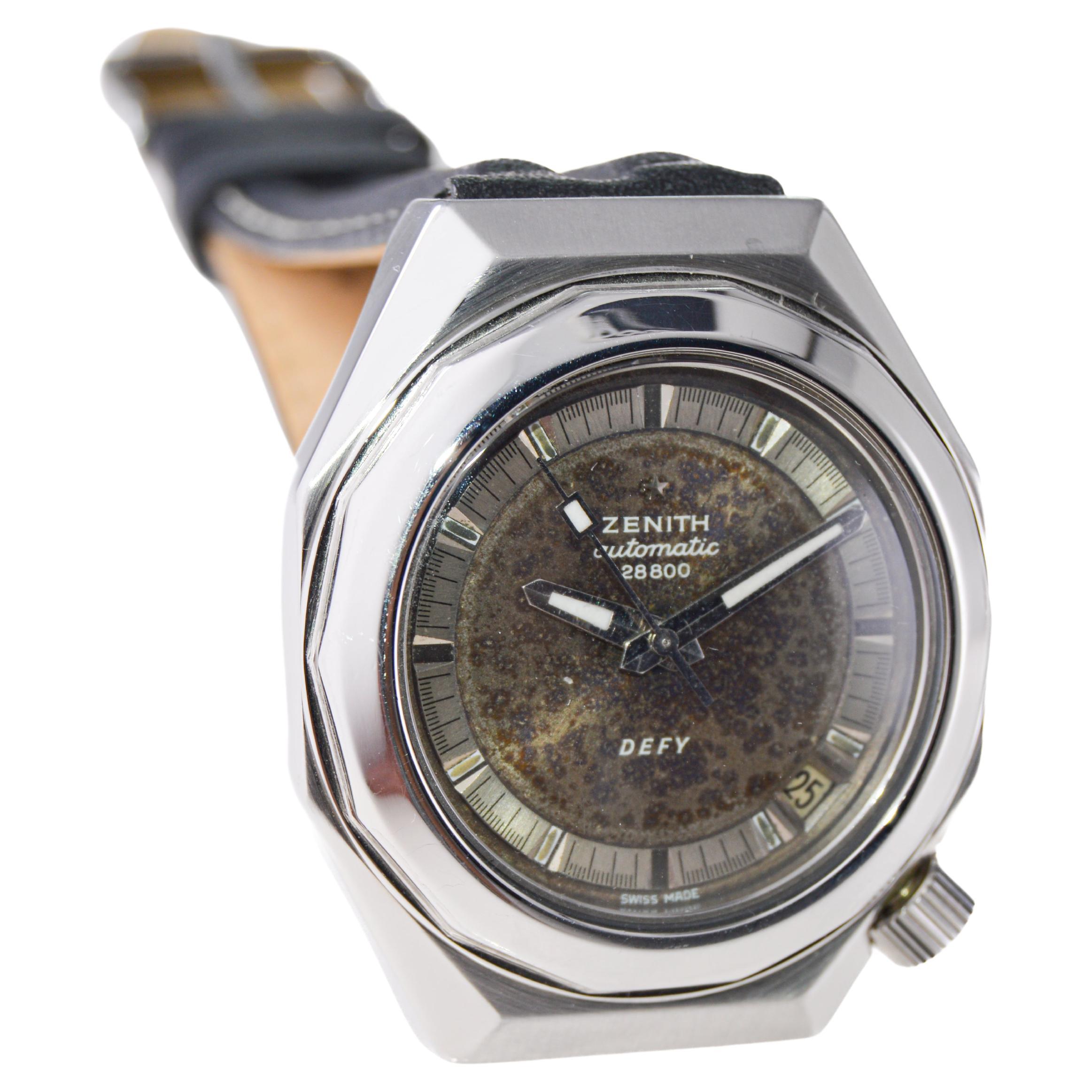 Zenith Edelstahl Moderne Sport Automatik-Armbanduhr 1960er Jahre Seltenes Modell im Angebot 1