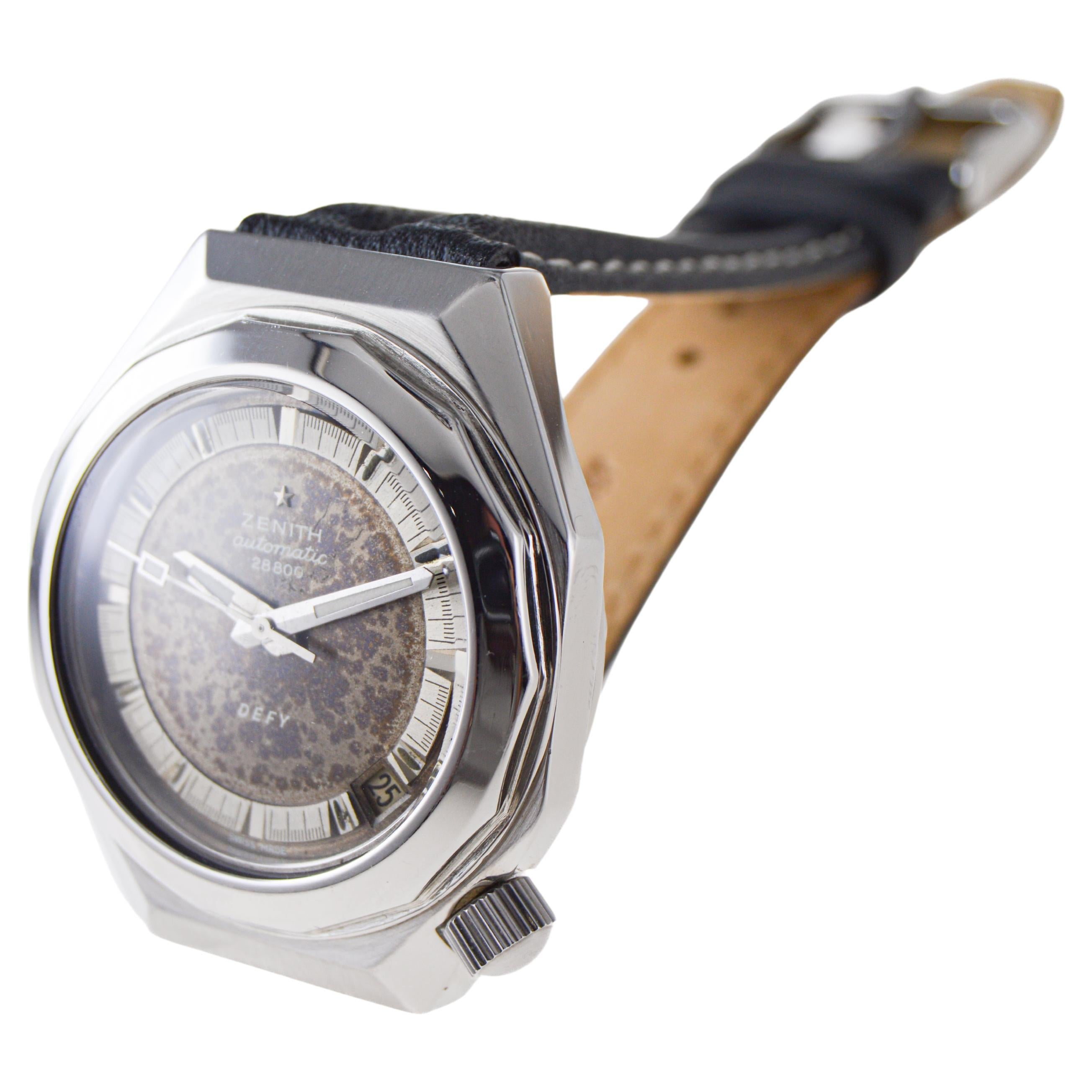 Zenith Edelstahl Moderne Sport Automatik-Armbanduhr 1960er Jahre Seltenes Modell im Angebot 3