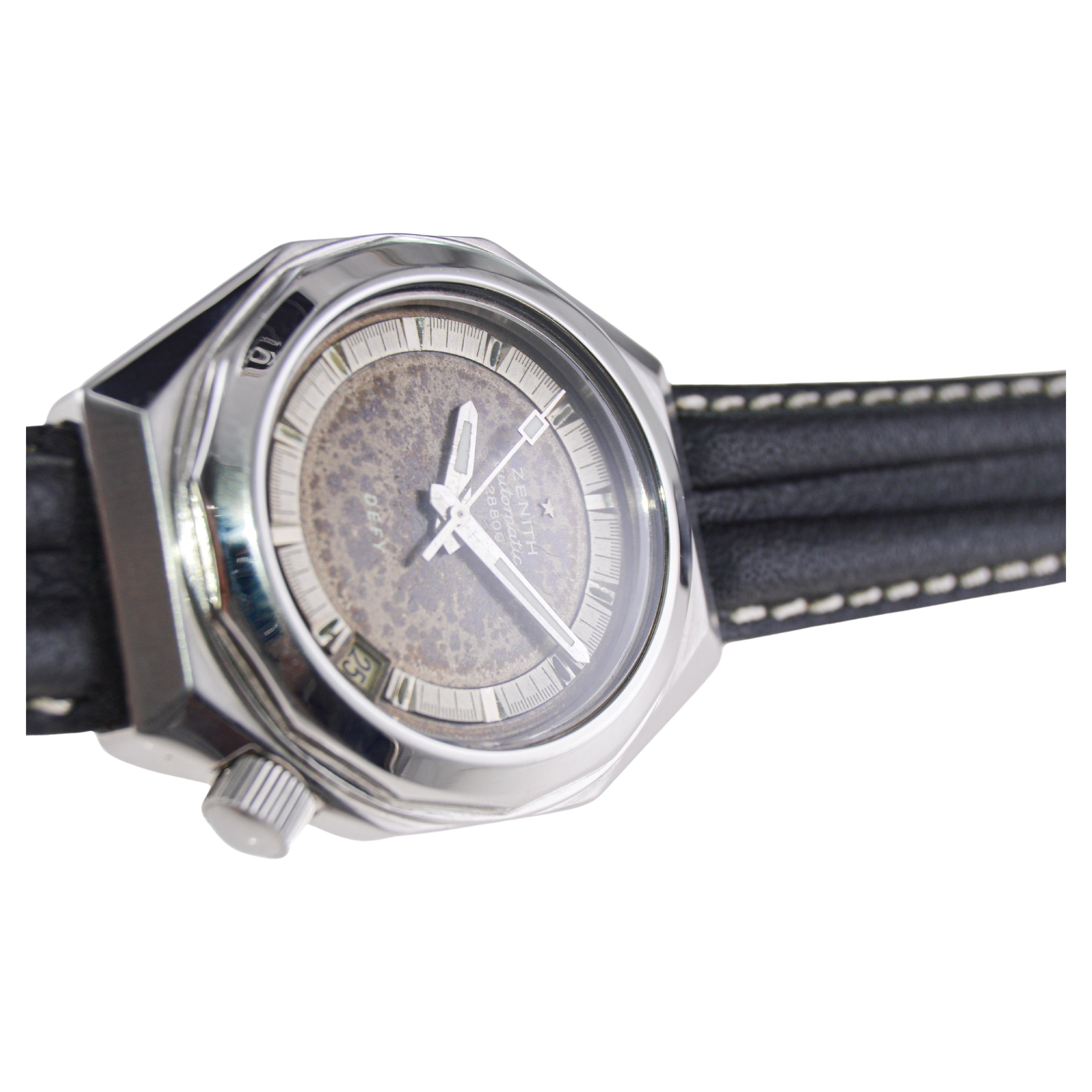 Zenith Edelstahl Moderne Sport Automatik-Armbanduhr 1960er Jahre Seltenes Modell im Angebot 4