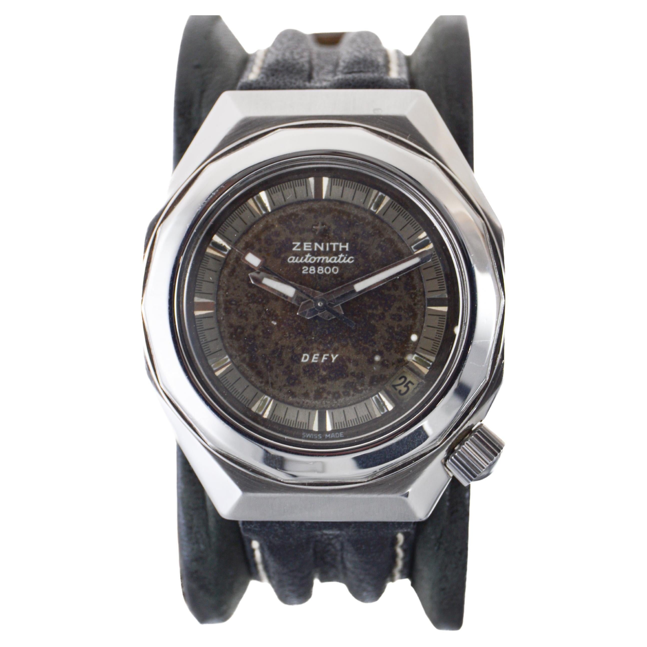 Zenith Edelstahl Moderne Sport Automatik-Armbanduhr 1960er Jahre Seltenes Modell im Angebot