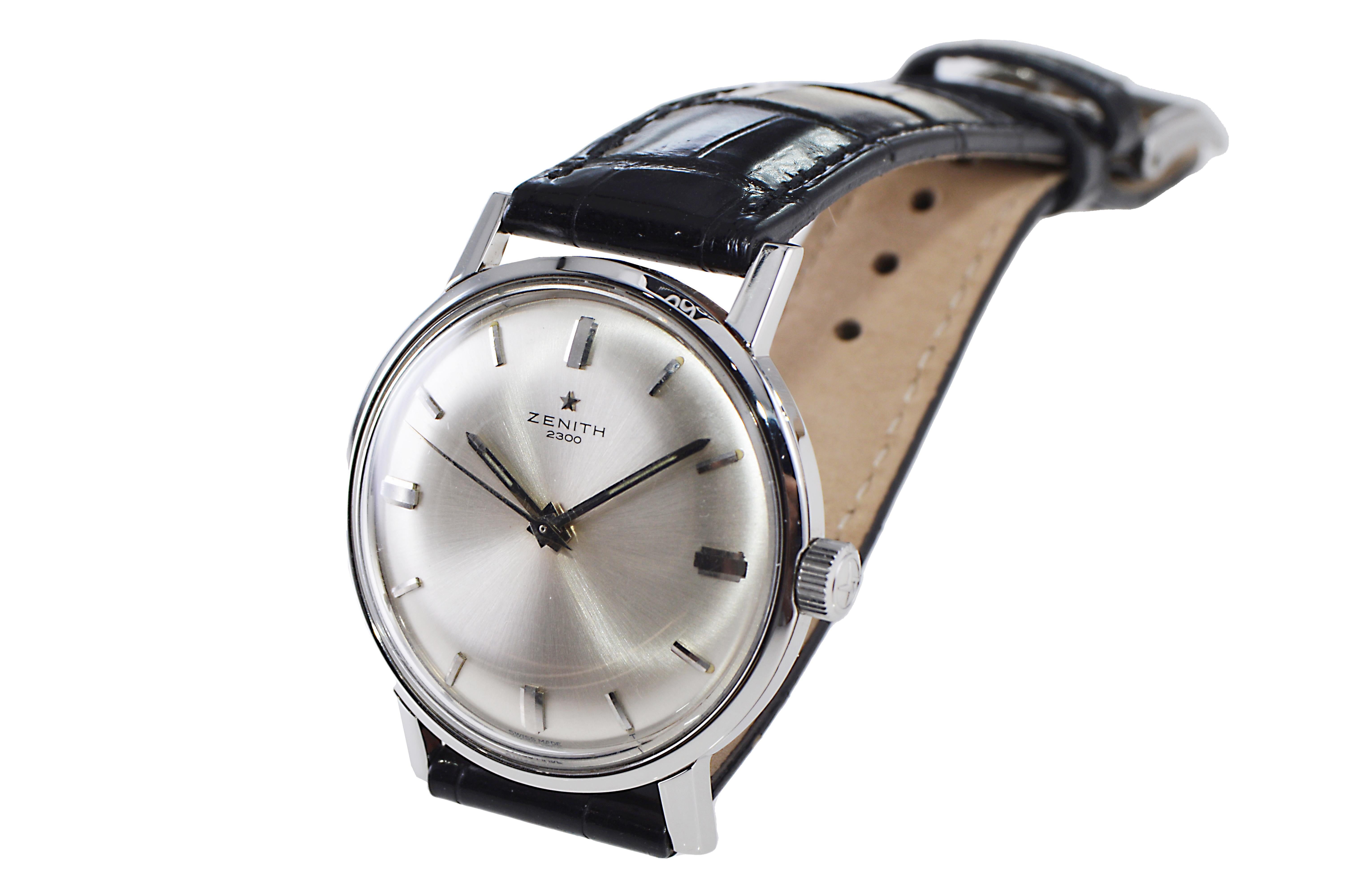 Zenith Stainless Steel Original Dial Manual Wind Watch, circa 1950s For Sale 1