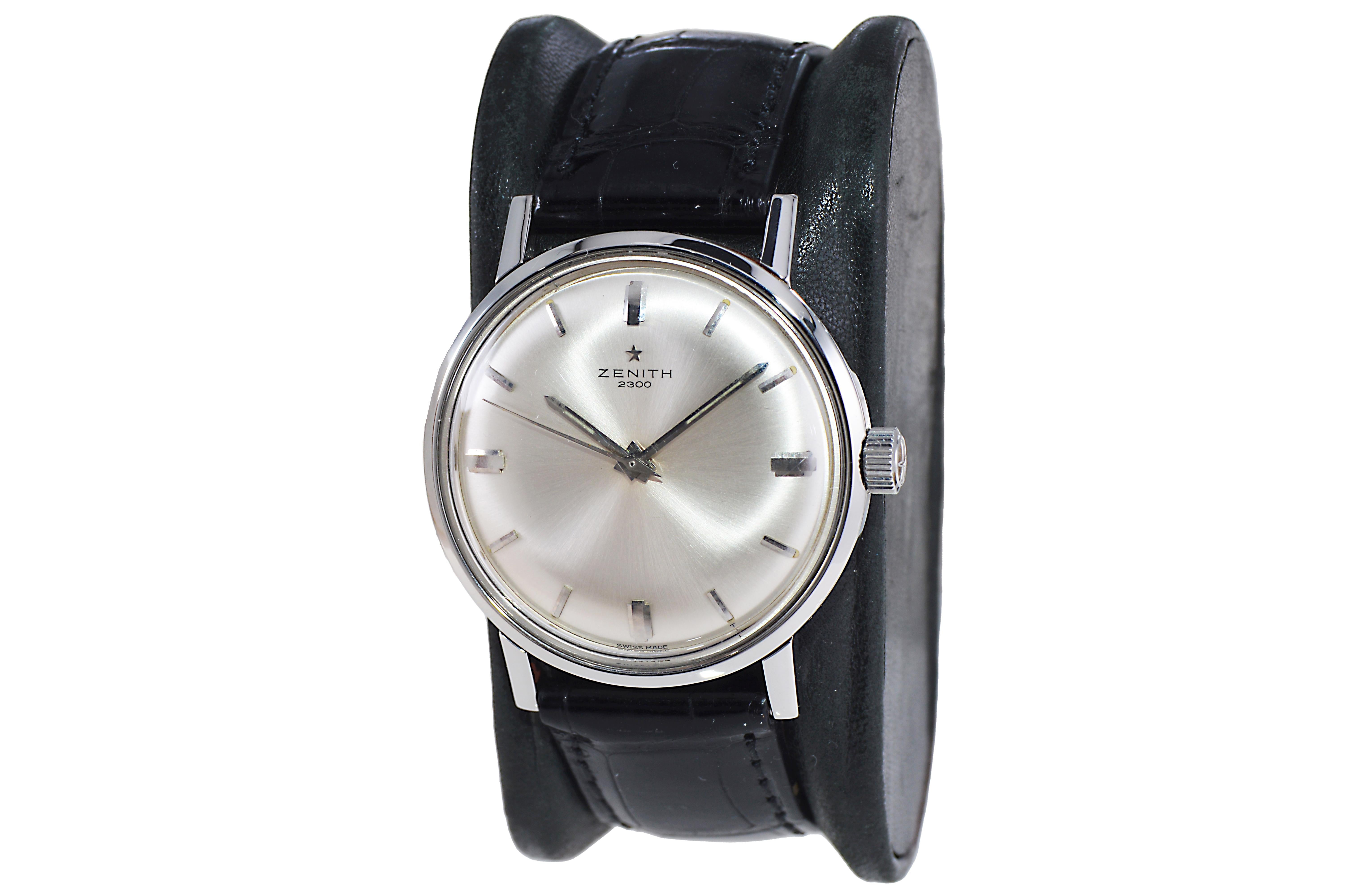 Art Deco Zenith Stainless Steel Original Dial Manual Wind Watch, circa 1950s For Sale
