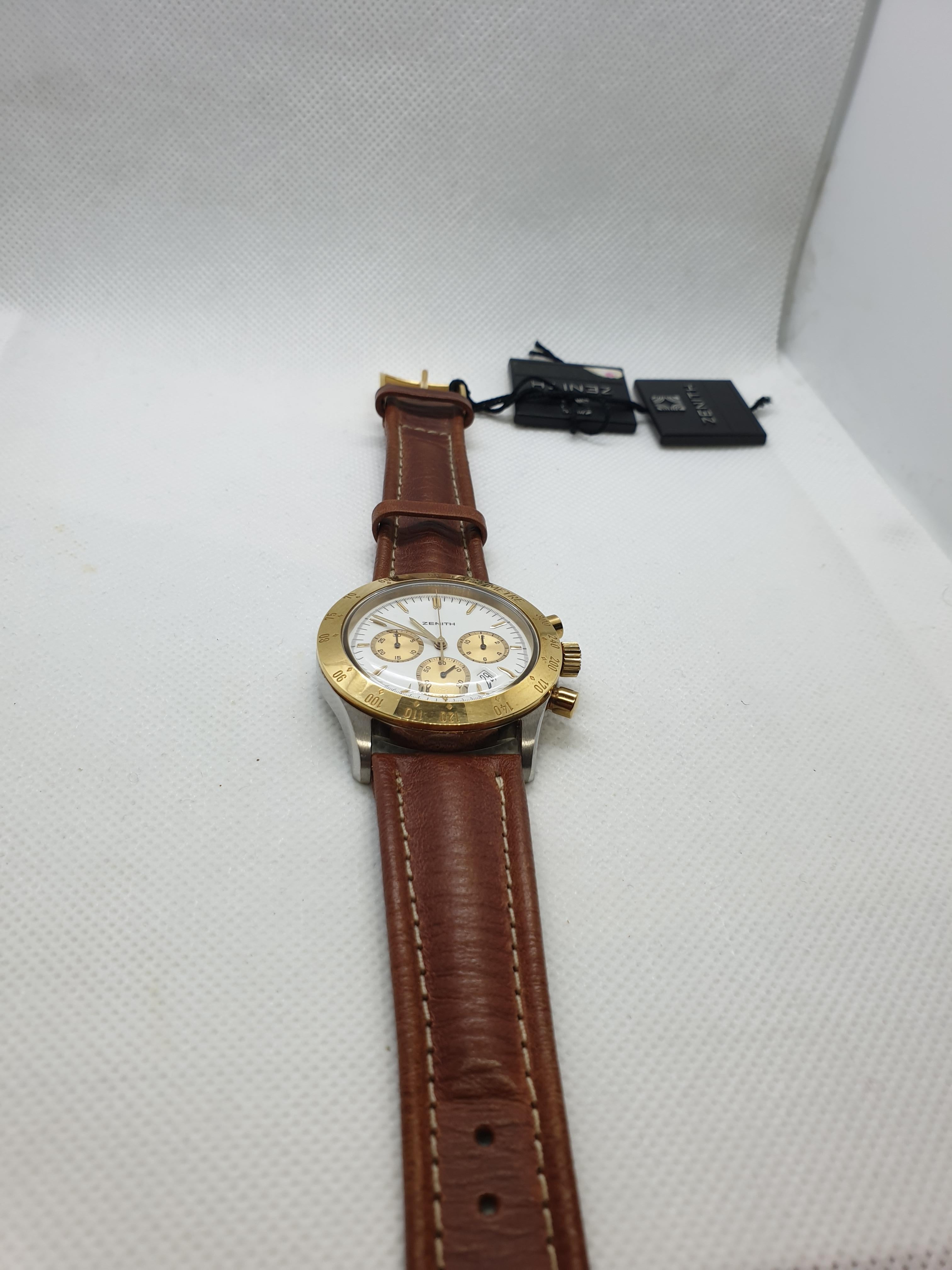 Zenith Steel and Gold Quartz Cronograph Wrist Watch Ref.38.0010.430, 1990s For Sale 4