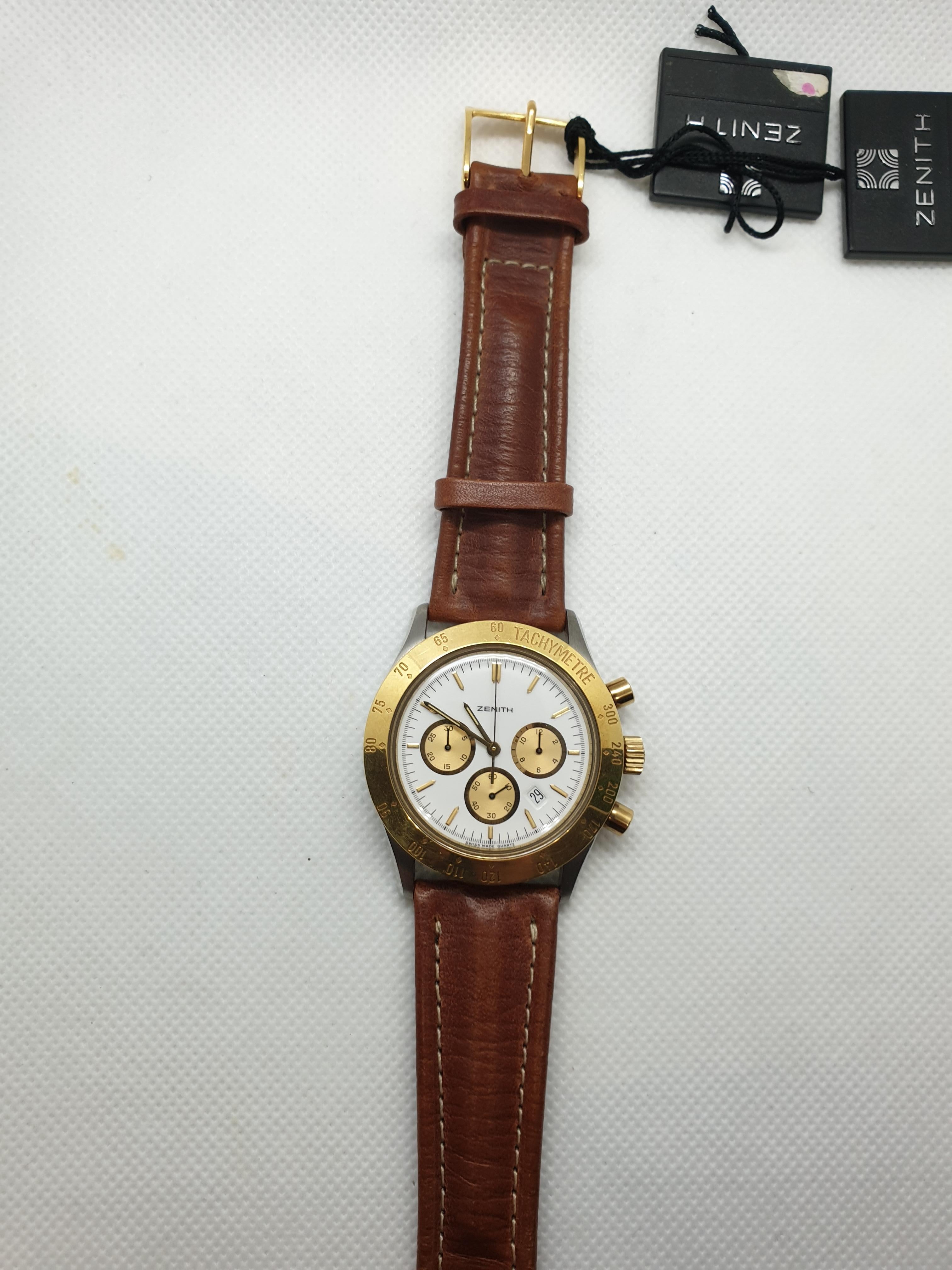 Zenith Steel and Gold Quartz Cronograph Wrist Watch Ref.38.0010.430, 1990s For Sale 5