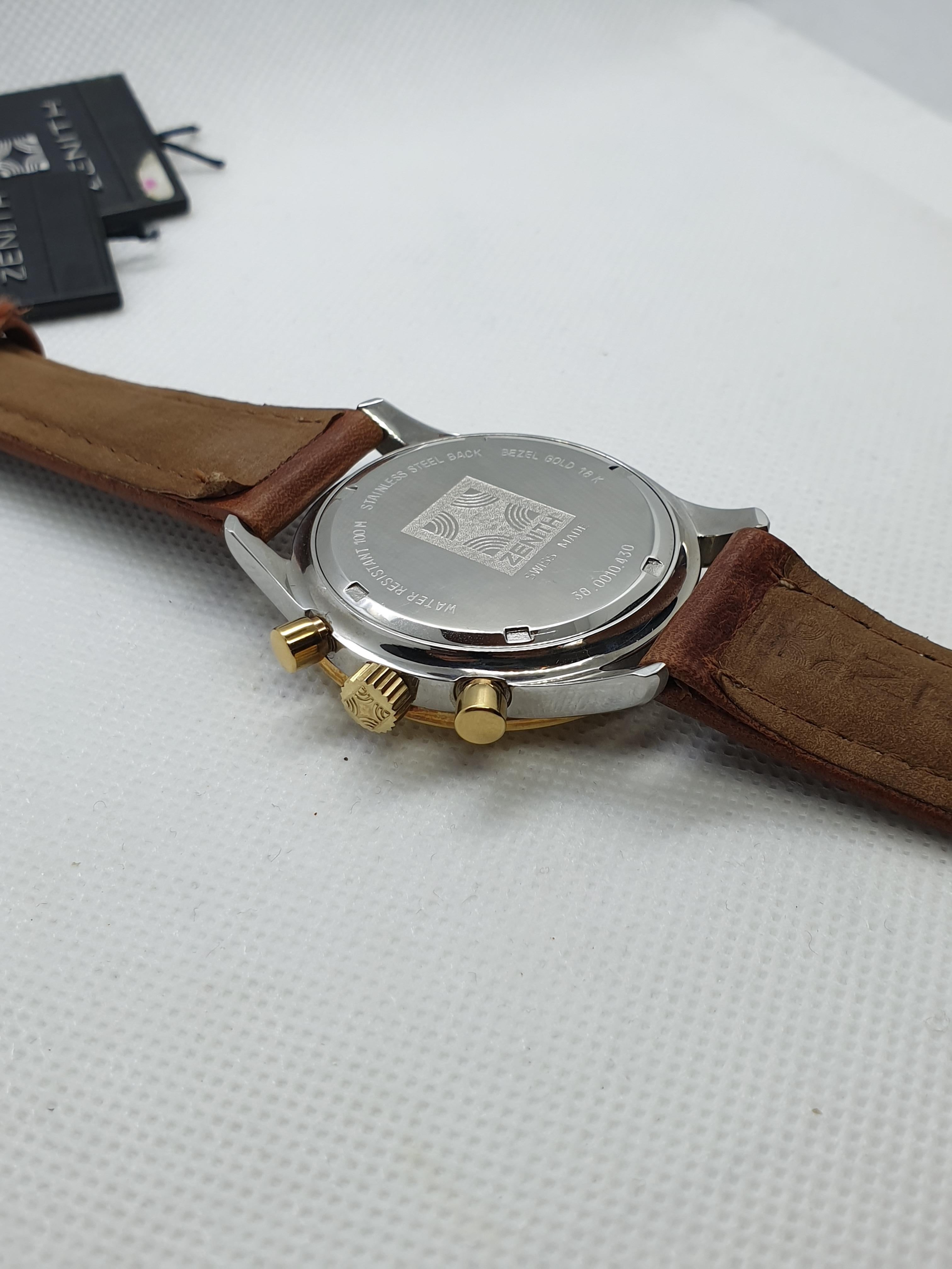 Zenith Steel and Gold Quartz Cronograph Wrist Watch Ref.38.0010.430, 1990s In Excellent Condition For Sale In firenze, IT