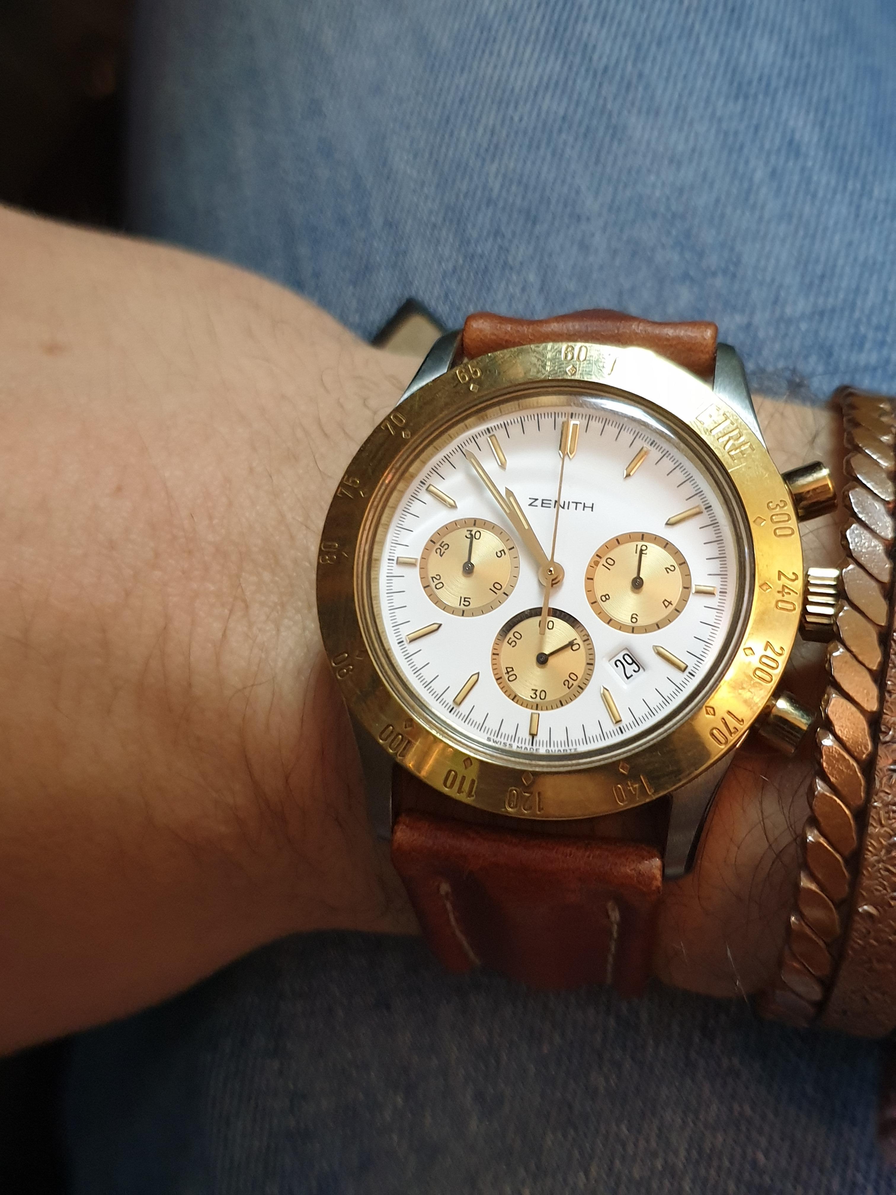 Zenith Steel and Gold Quartz Cronograph Wrist Watch Ref.38.0010.430, 1990s For Sale 1