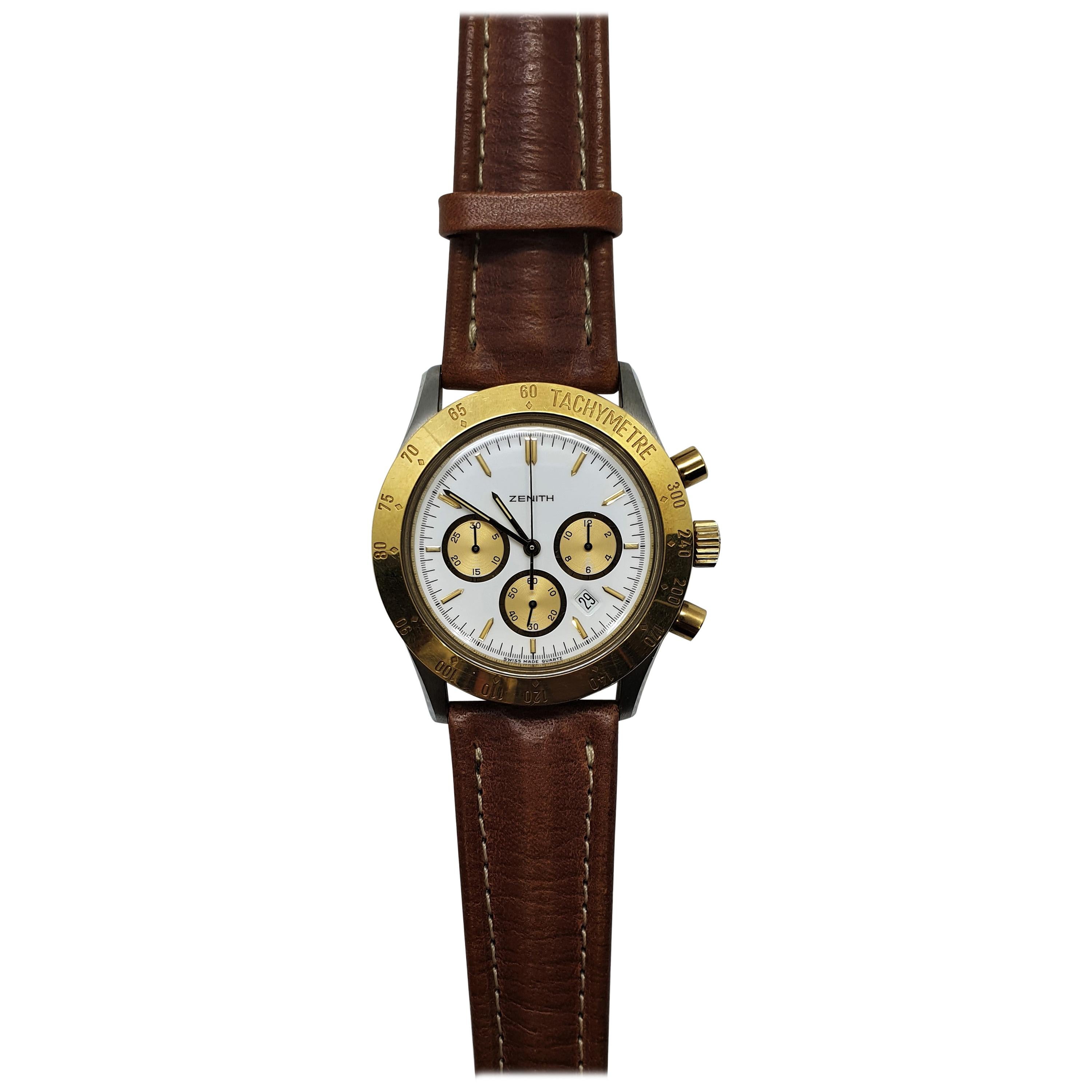 Zenith Steel and Gold Quartz Cronograph Wrist Watch Ref.38.0010.430, 1990s For Sale