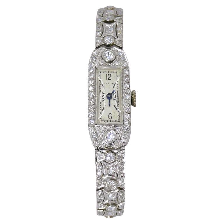 Zenith Watch Art Deco Platinum Diamond Antique Estate Jewelry For Sale 7