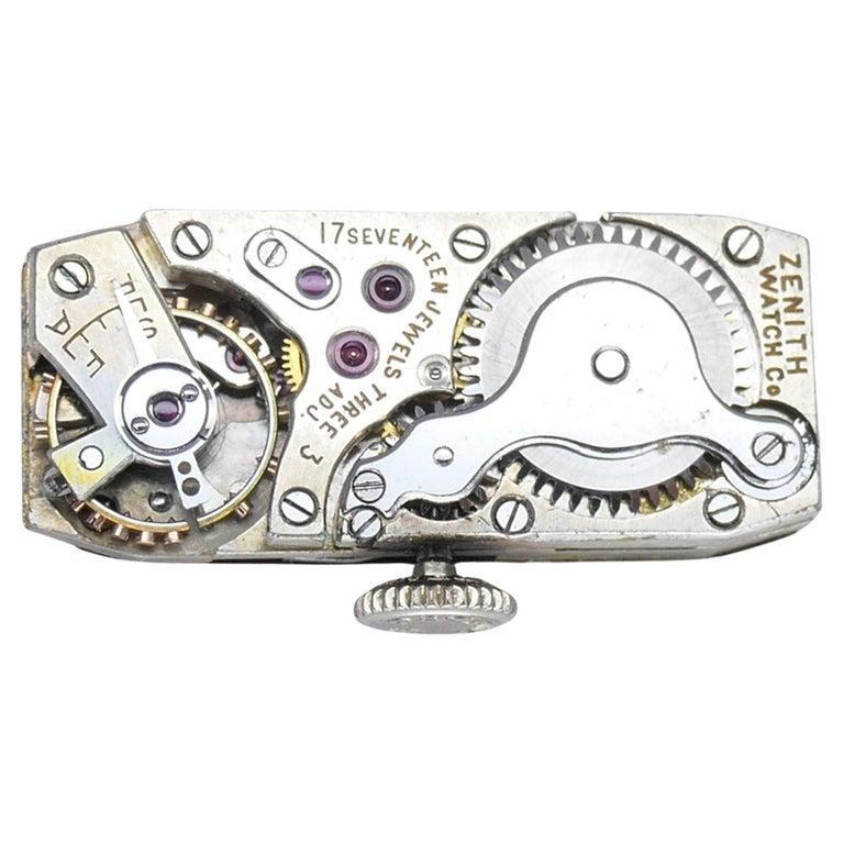Old European Cut Zenith Watch Art Deco Platinum Diamond Antique Estate Jewelry For Sale