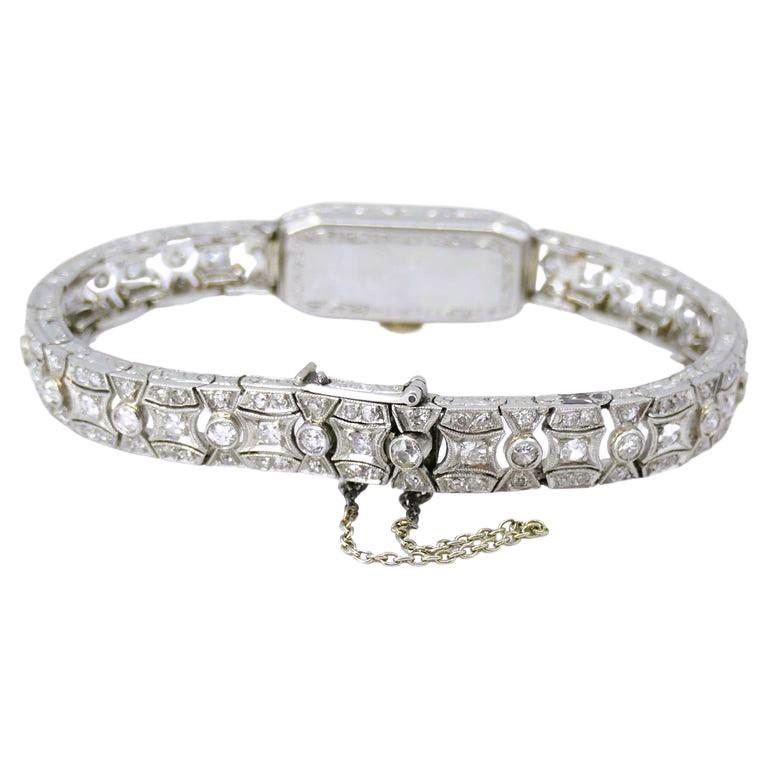 Women's Zenith Watch Art Deco Platinum Diamond Antique Estate Jewelry For Sale