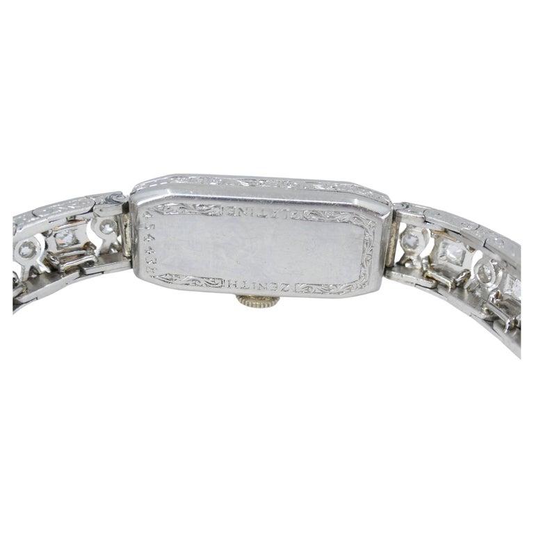 Montre Zenith Art Deco Platinum Diamond Antique Estate Jewelry en vente 4