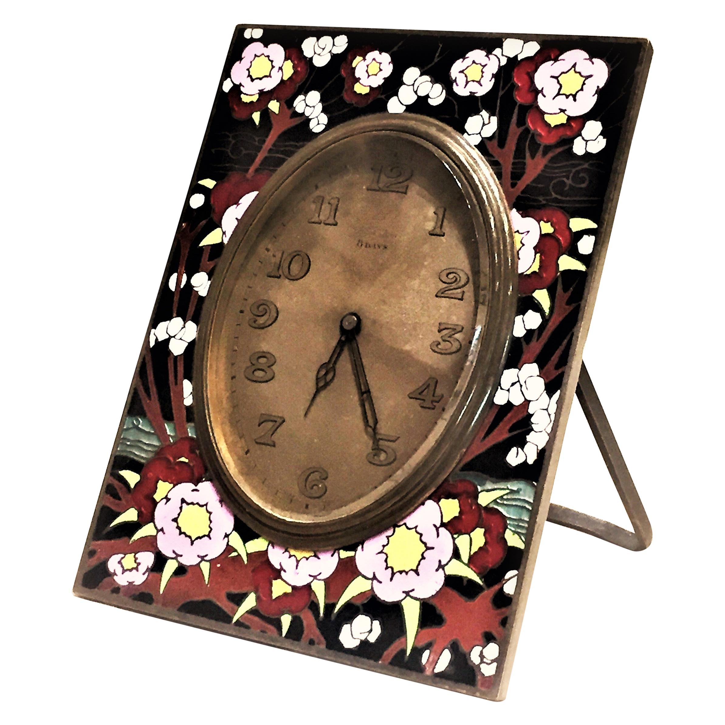 Zenith Watch Co., horloge Art Déco suisse en métal doré et émail cloisonné, années 1920 en vente