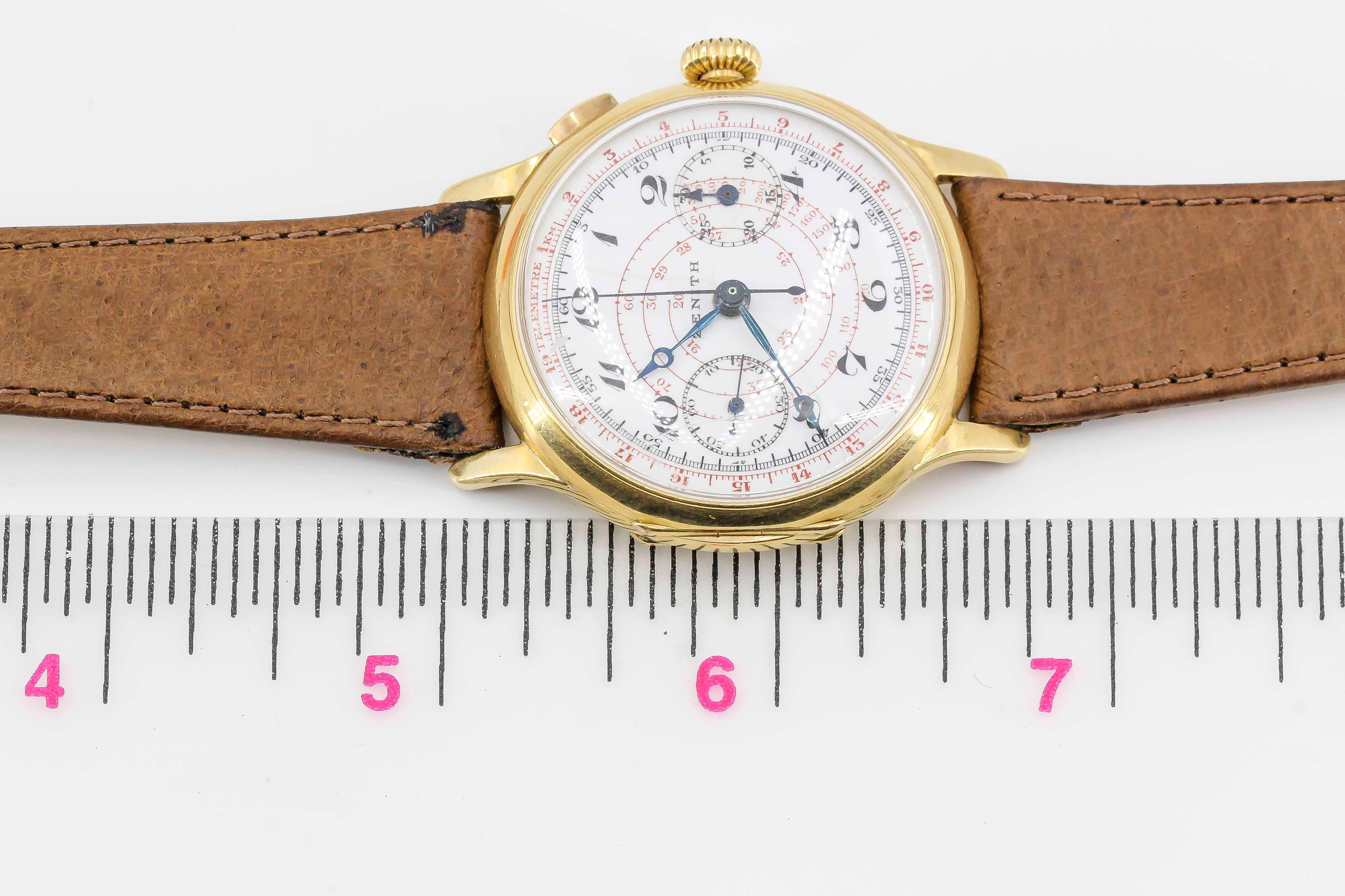 Zenith Yellow Gold Single Button Chronograph Manual wind Wristwatch 4