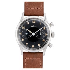 Zenith Yugoslavian Military 143-6 Chronograph Black Gilt Dial, Stainless