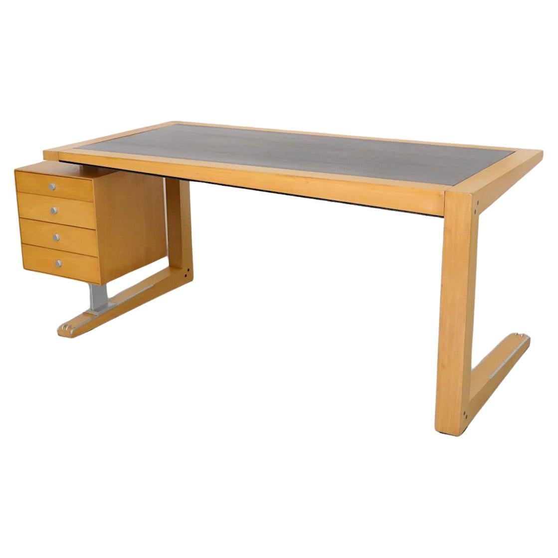 "Zeno" Asymmetrical Beech and Ebony Desk by Massimo Scolari for Giorgetti, 1990s