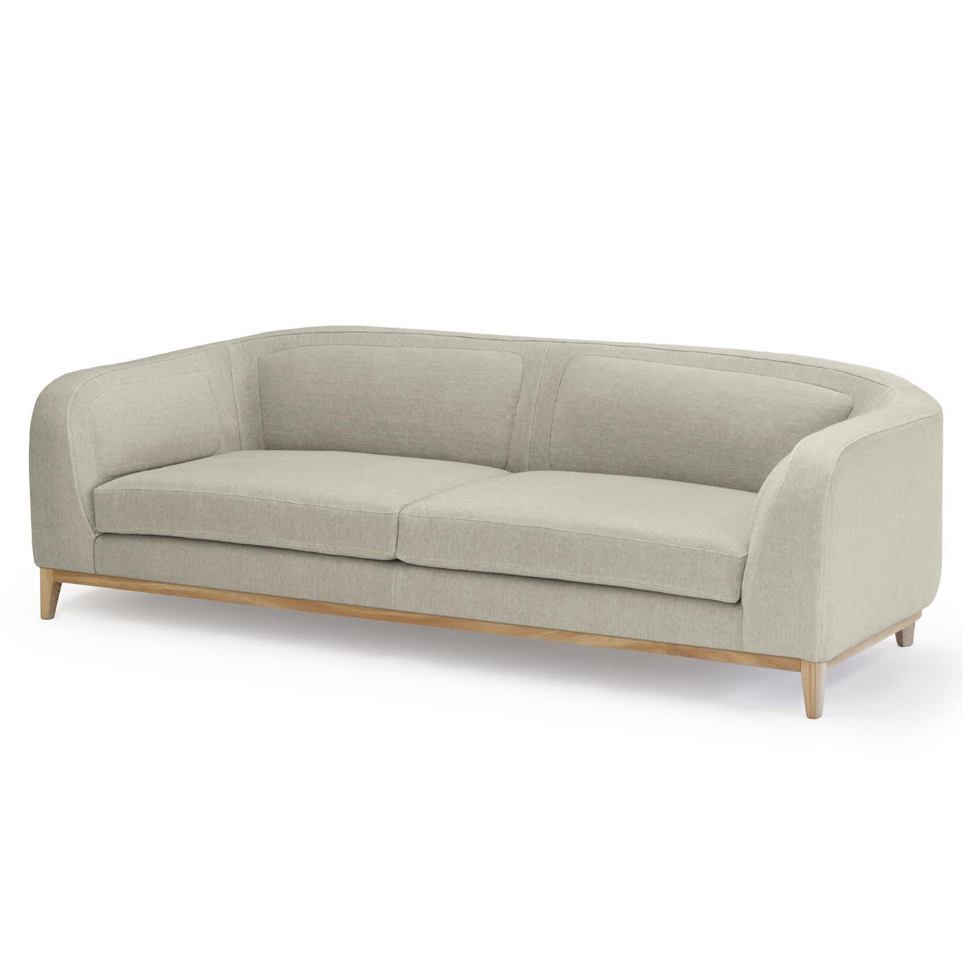 Contemporary and compact, this playful Zeno Beige Sofa by Brian Sironi adds style to any room. Featuring a mid-century classic design with a modern twist, the legs and entire framework are crafted in solid beech wood and the seat and back have