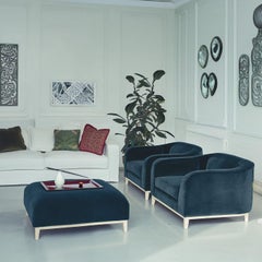 Zeno Eco Dark Blue Velvet Ottoman by Brian Sironi