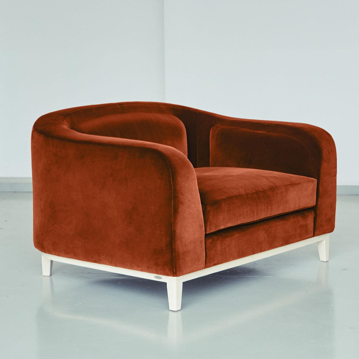 Sillón de terciopelo marrón naranja Zeno Eco de Brian Sironi en Nuevo estado para la venta en Milan, IT