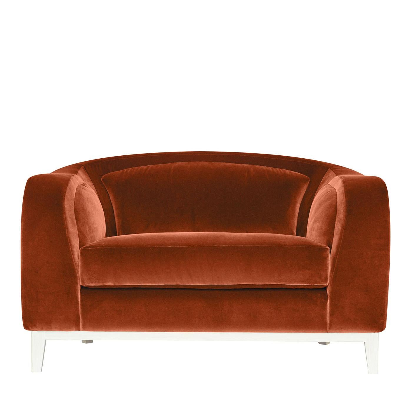 Sillón de terciopelo marrón naranja Zeno Eco de Brian Sironi Textil en venta