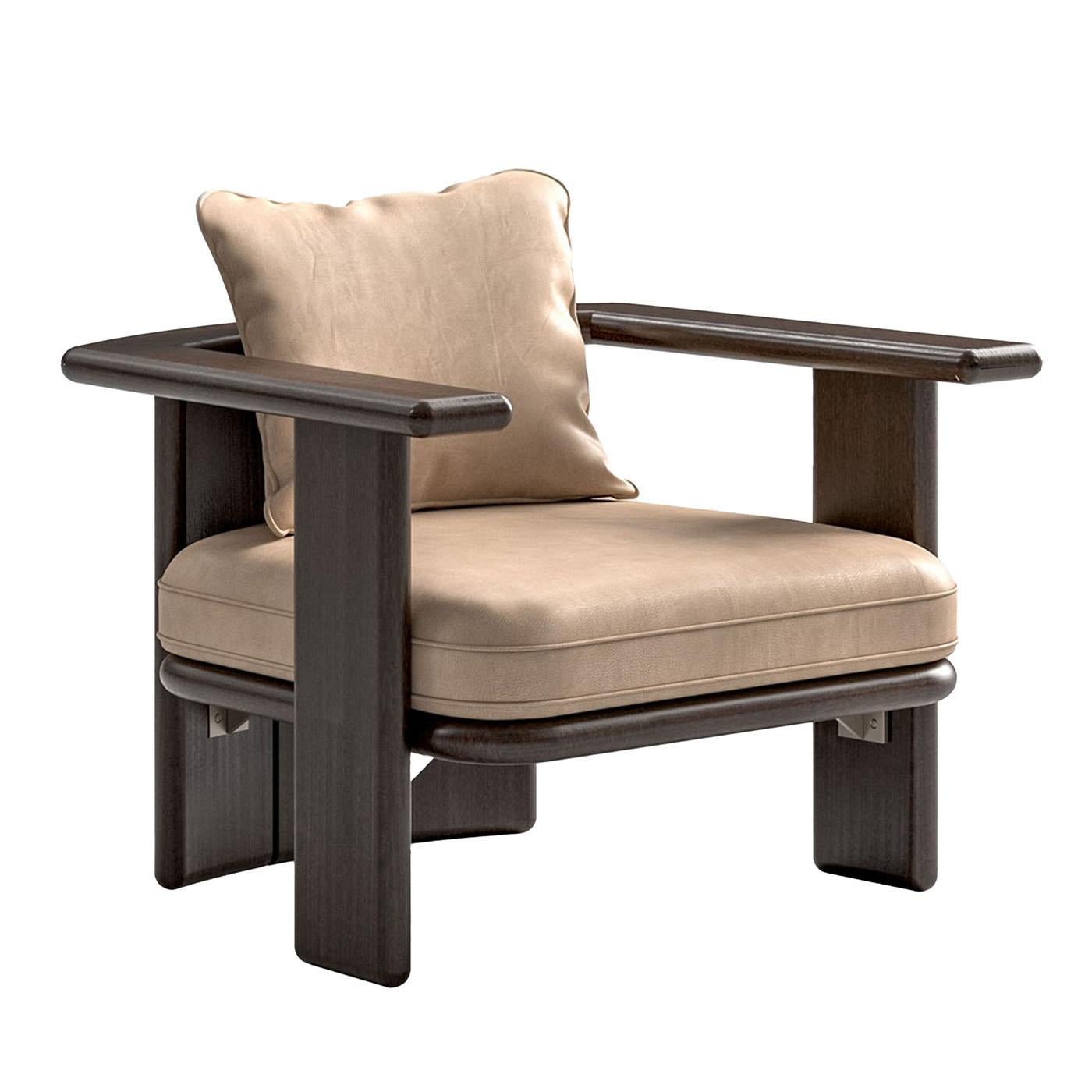 Sillón de exterior Zeno Moka de madera de fresno y piel en Nuevo estado para la venta en Milan, IT