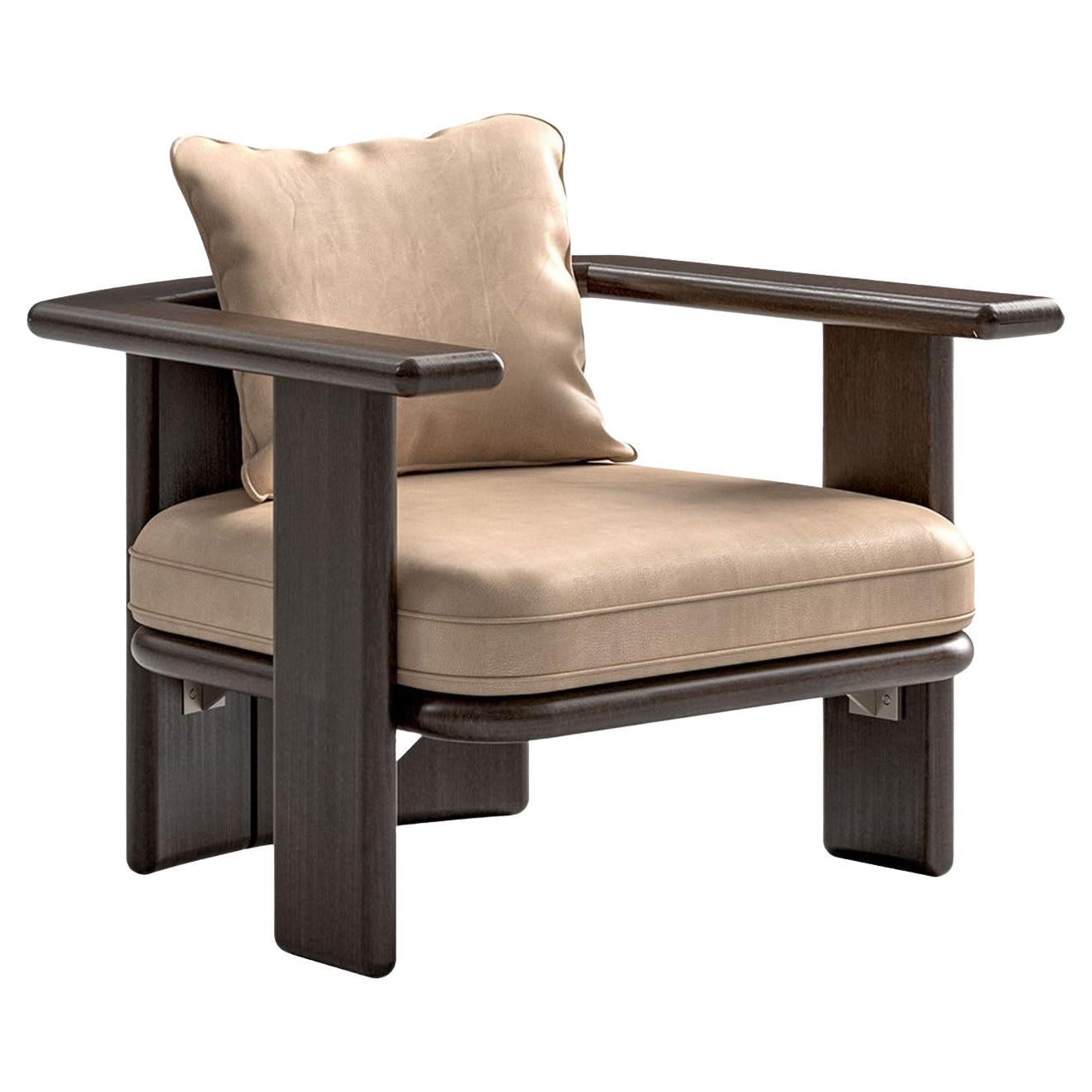 Sillón de exterior Zeno Moka de madera de fresno y piel en venta