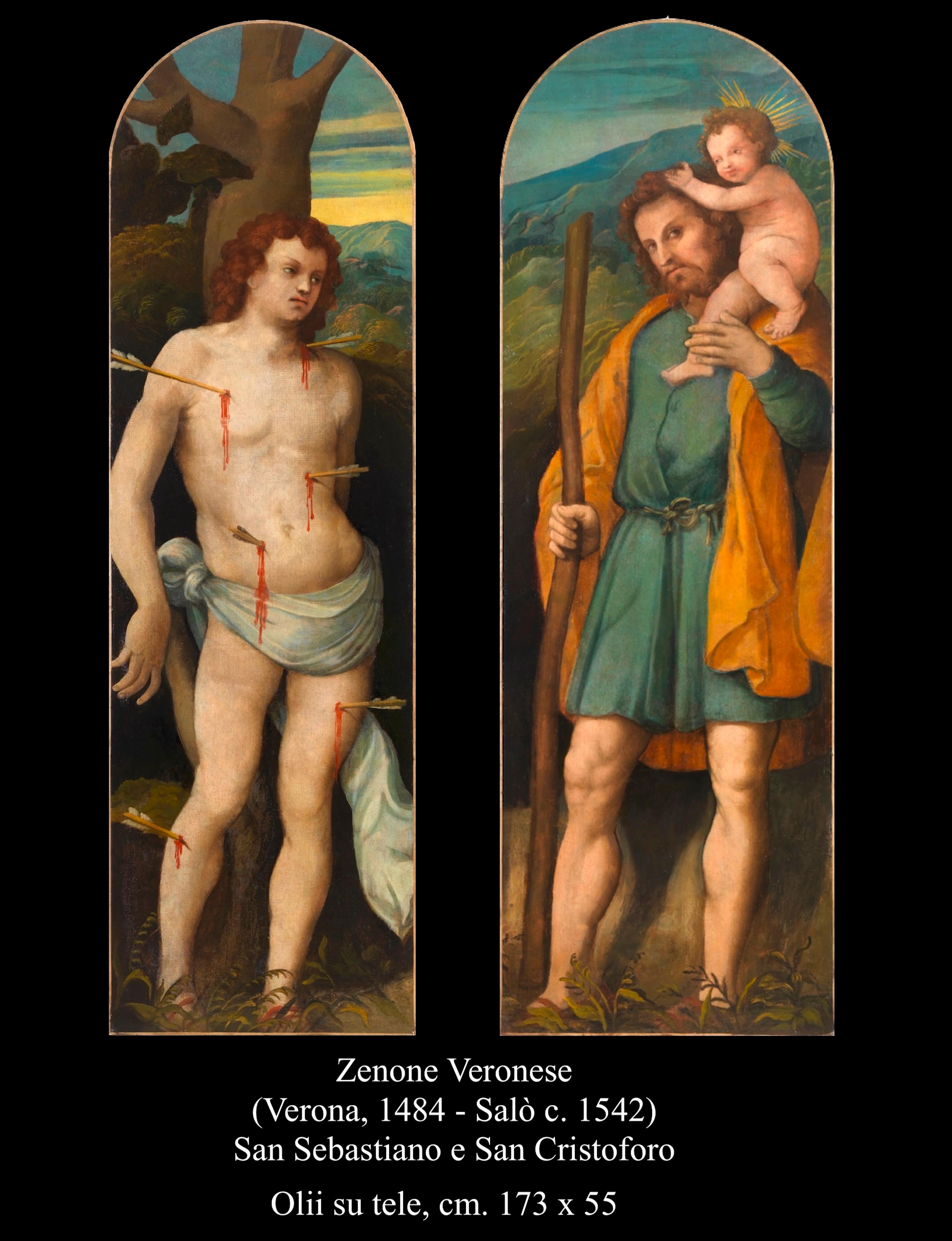 San Sebastiano San Cristoforo Zenone, Gemälde Öl auf Leinwand, 16. Jahrhundert (Braun), Portrait Painting, von Zenone Veronese (1484 - circa 1542)