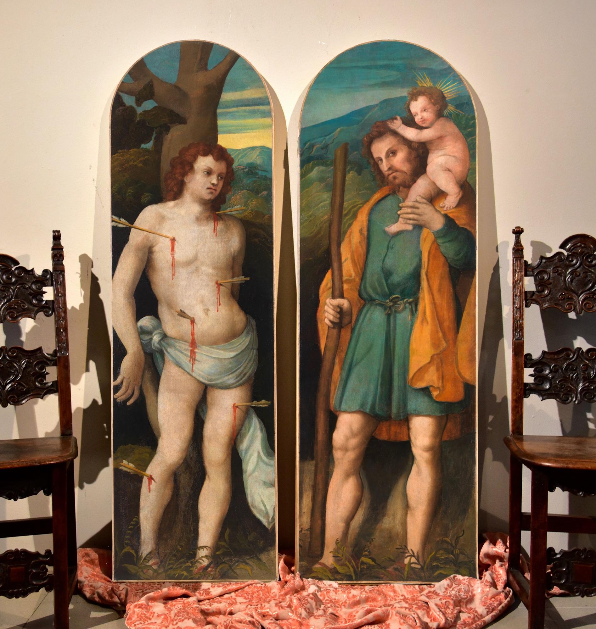 Zeno Veronese (oder Zeno von Verona) (Verona, 1484 - Salò (Bs) nach 1542-vor 1554)  

San Sebastiano und San Cristoforo  

Öle auf Leinwänden, 173 x 55 cm  

Das Ministerium für kulturelles Erbe der Oberaufsichtsbehörde von Verona (Dekret vom 22.