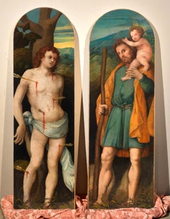 Antique San Sebastiano San Cristoforo Zenone Paint Oil on canvas 16th Century