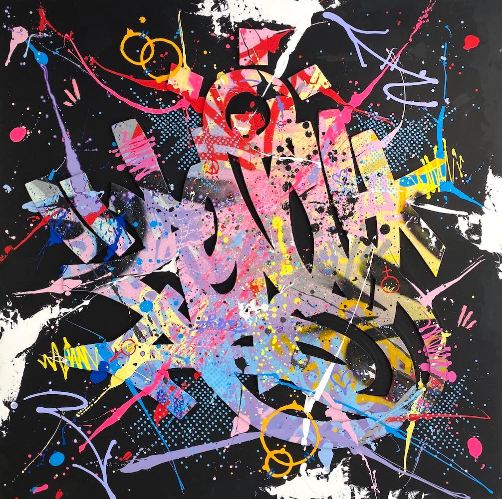 Untitled I is a mixed media artwork by French street artist Zenoy. 

The artist, graffiti specialist, is here declining his name, stylized. Once painted on walls, metros, or trains of the city of Paris, the street artist now produces a more museal