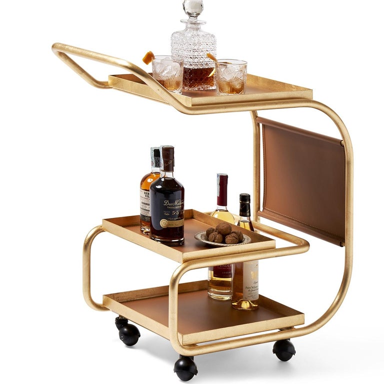 Zenzero Gold Leaf Wheeled Bar Cart by Sameer Alameen For Sale at 1stDibs
