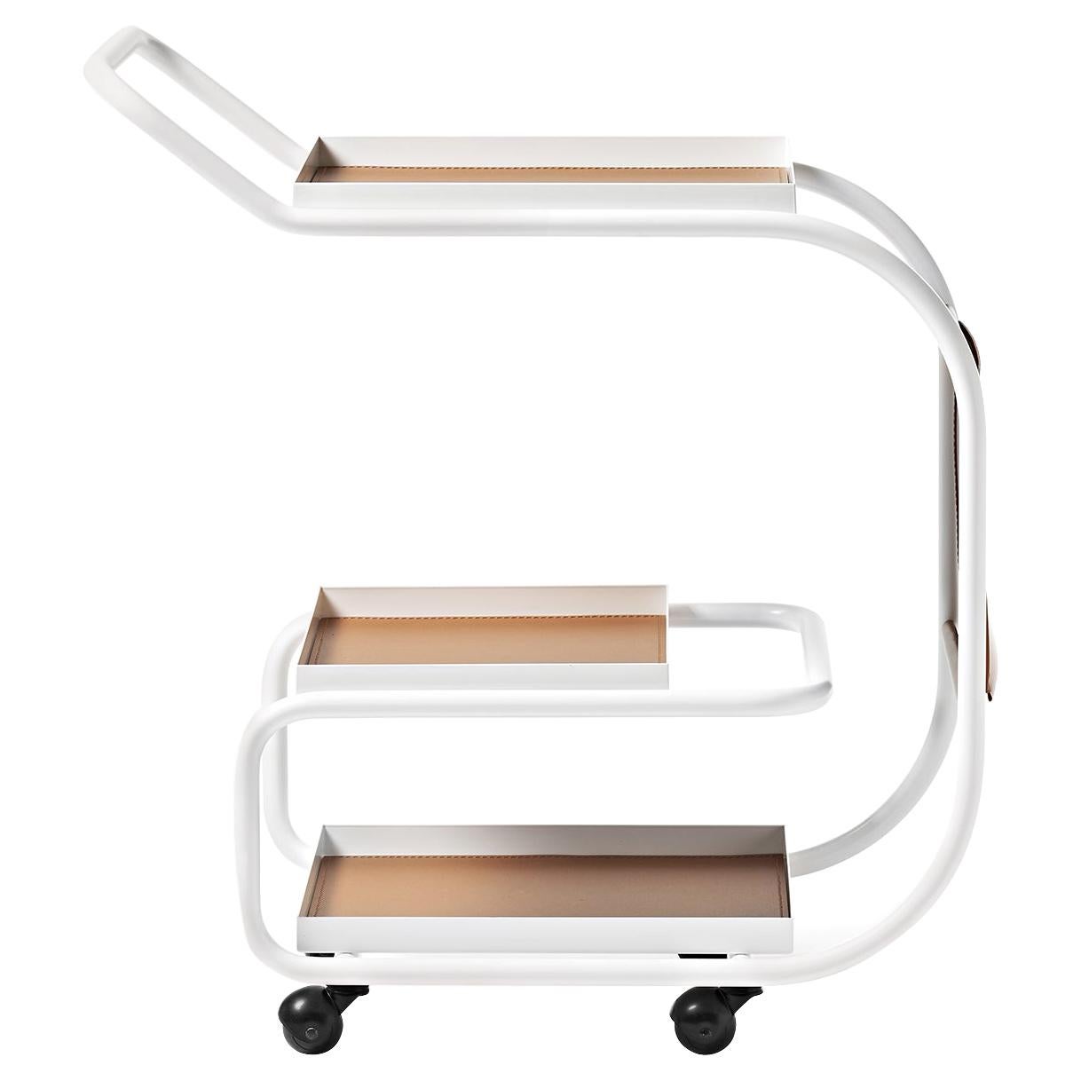 Zenzero Trolley in White Structure with Leather Finish by Samer Alameen For Sale