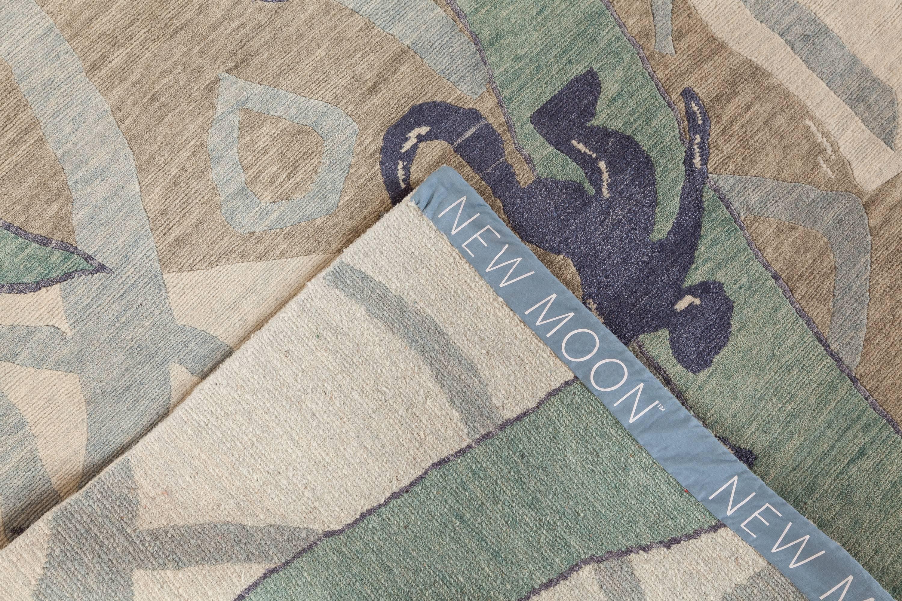 Modern 'Zephir, Jungle Cool' Hand-Knotted Tibetan Rug Made in Nepal by New Moon Rugs For Sale