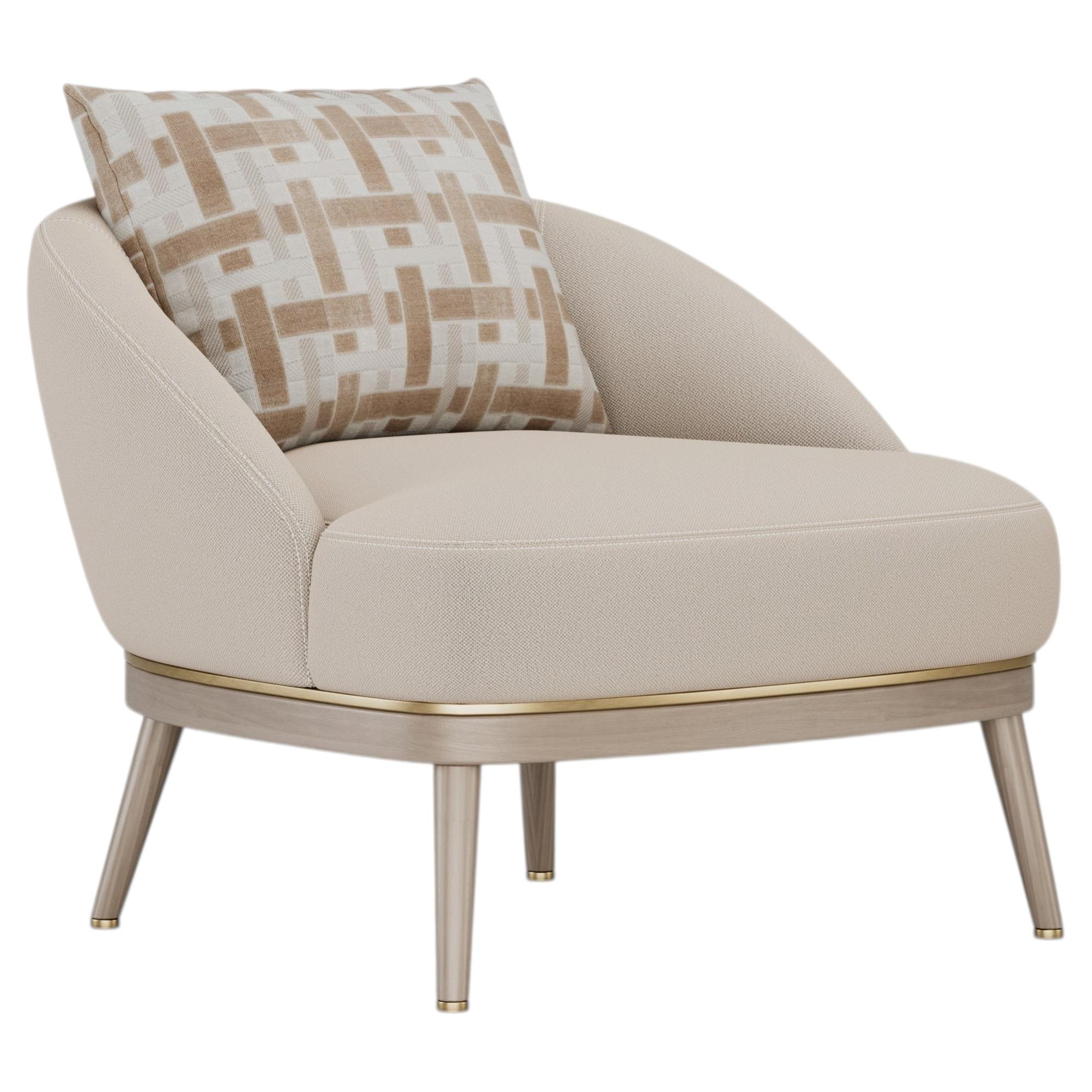 Zephyr Armchair by Elbra Home : Beige Fabric & Wood, Mid-Century Modern en vente