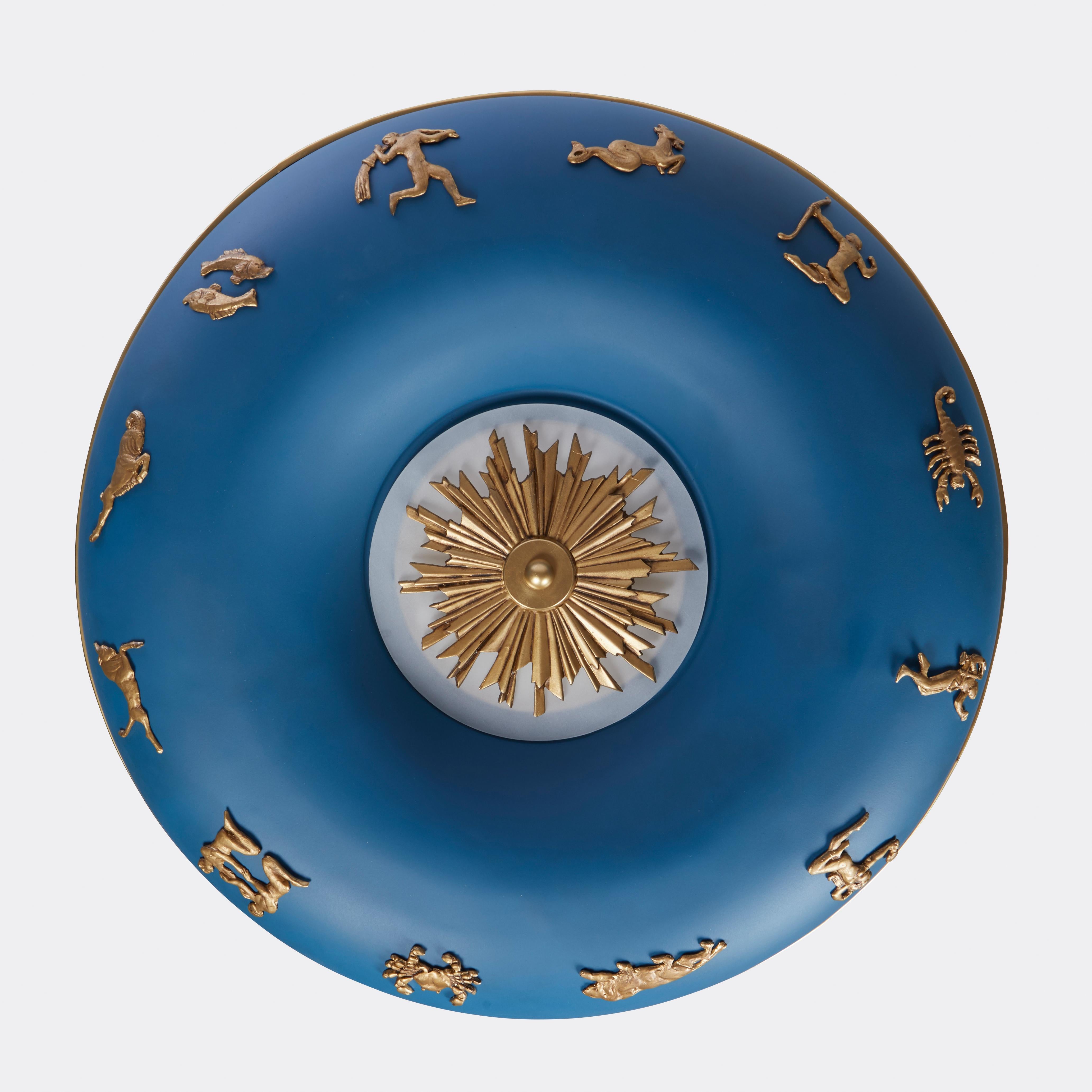 Art Deco Zephyr Zodiac Light in Blue Danube by David Duncan Studio For Sale