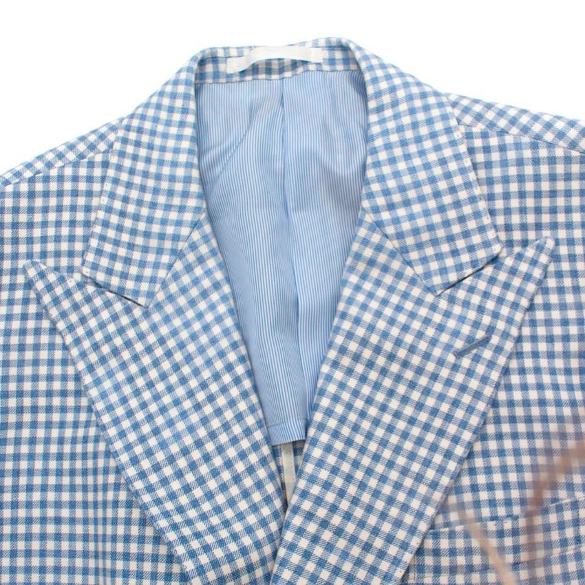 blue and white check blazer