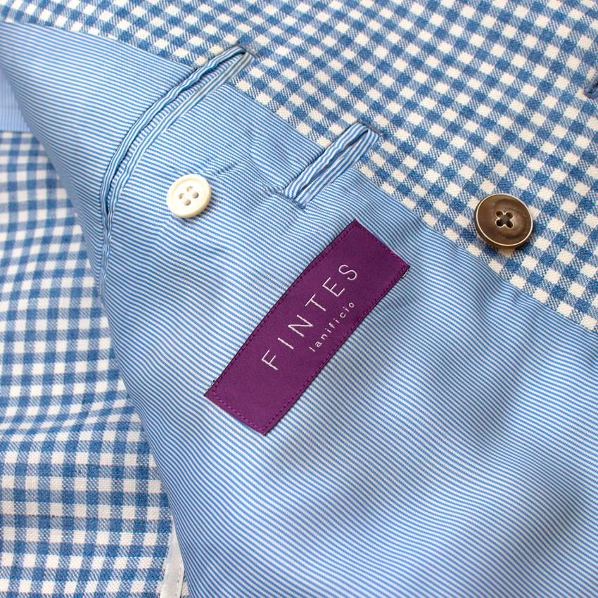 Zerbino Blue & White Gingham Check Blazer XL In Excellent Condition For Sale In London, GB