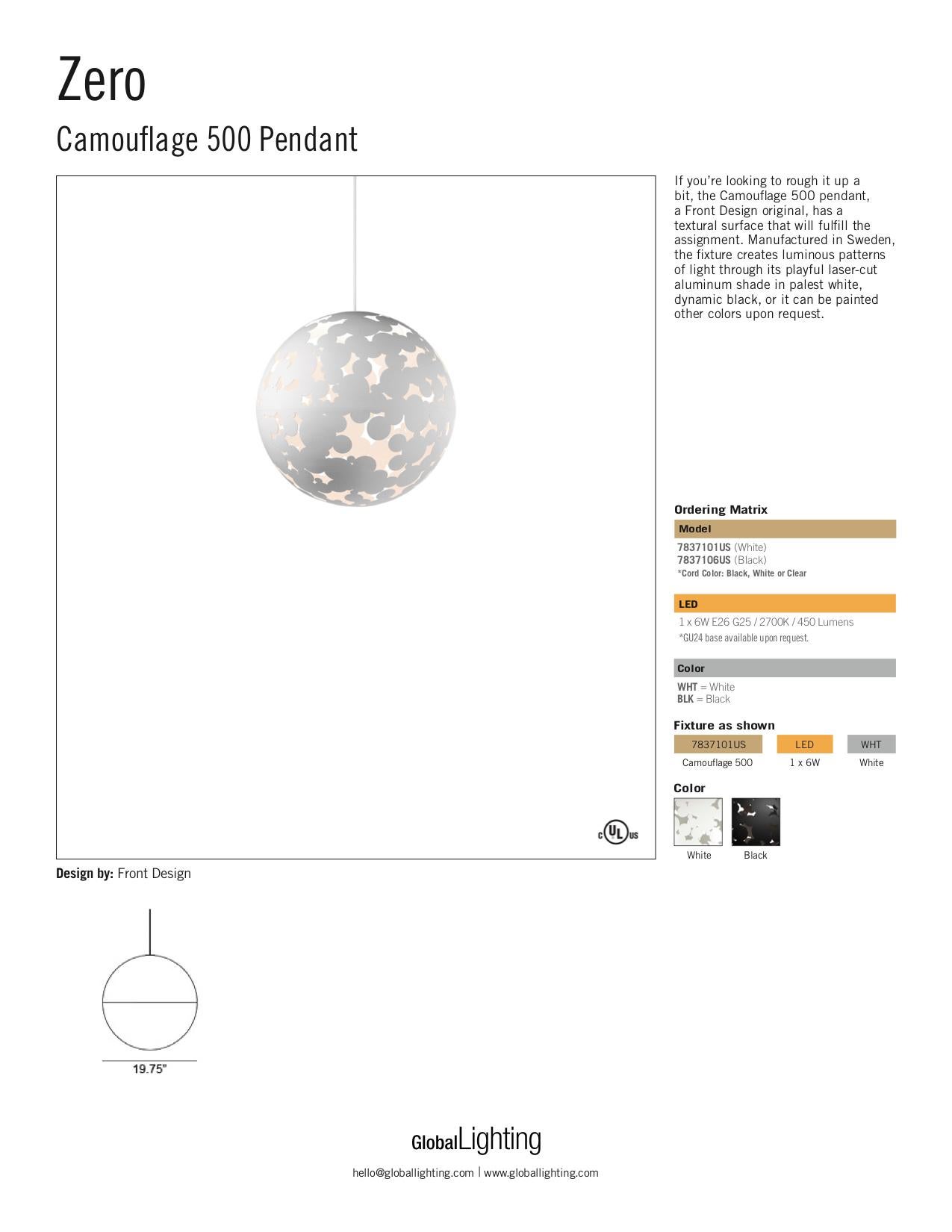 Swedish Zero Camouflage 500 Pendant in White by Front Design - 1stdibs New York For Sale