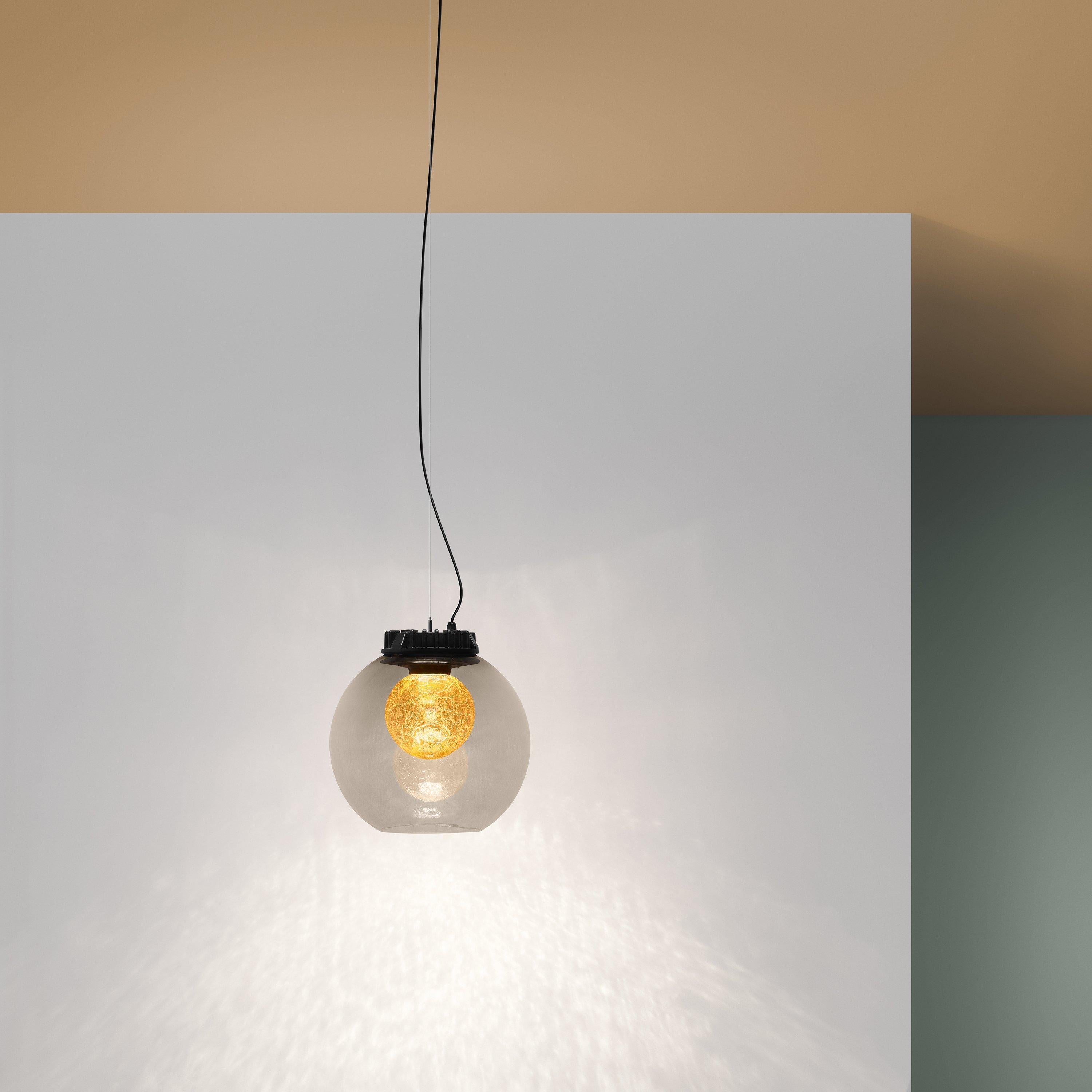 Designer Thomas Bernstrand took his lofty ambitions with the City pendant and lightened its profile by fitting it with a acrylic shade. That doesn’t mean the City Globe pendant with a opal outer globe, has lost any of its industrial chic appeal, as