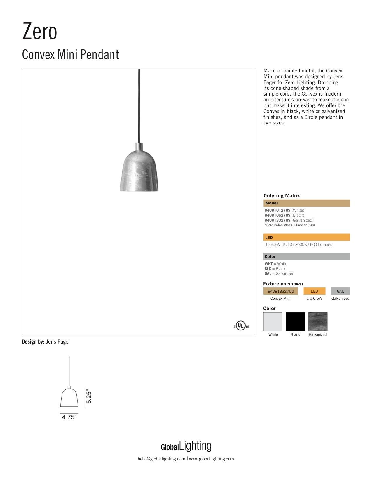 Modern Zero Convex Mini Pendant Light by Jens Fager For Sale