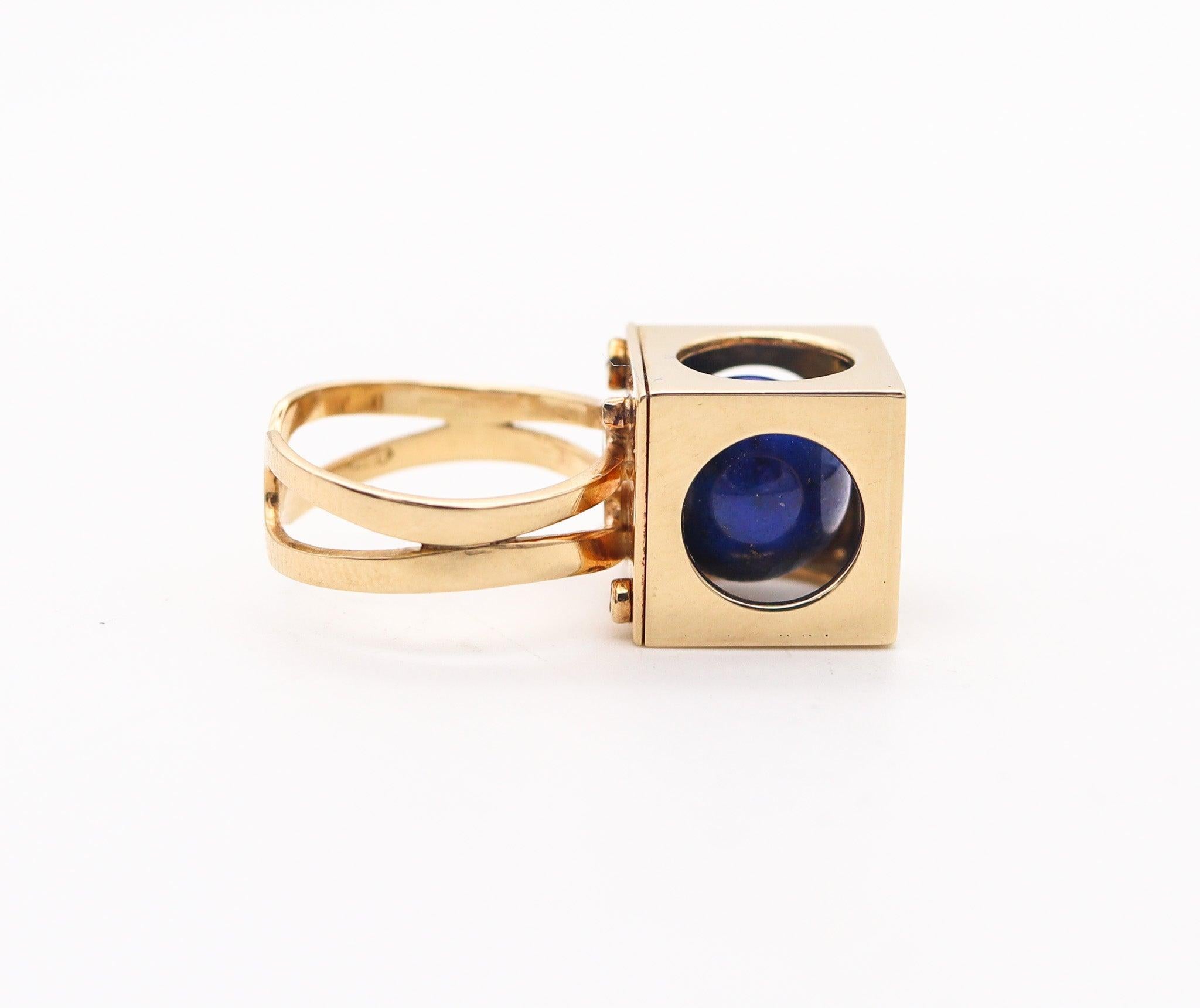 Ball Cut ZERO-GROUP Modernist 1970 Sculptural Ring In 14Kt Yellow Gold With Lapis Lazuli For Sale