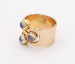 ZERO-GROUP Netherland Modernist 1970 Bague sculpturale en or 14 carats avec pierres de lune