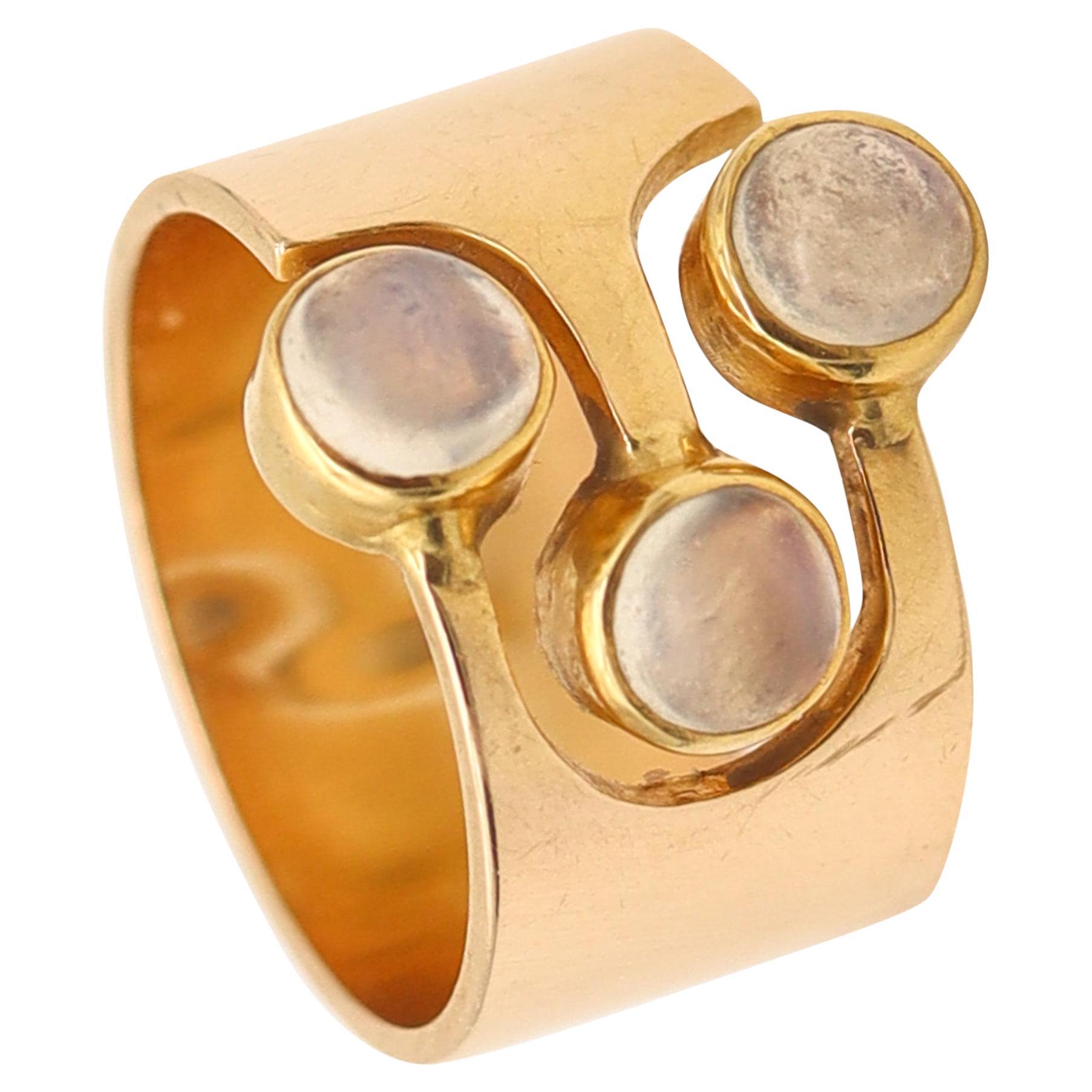 ZERO-GROUP Netherland Modernist 1970 Sculptural Ring 14Kt Gold With Moonstones