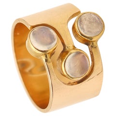 ZERO-GROUP Netherland Modernist 1970 Skulpturaler Ring 14Kt Gold mit Mondsteinen