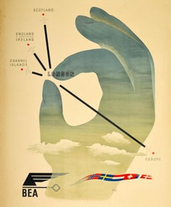 Original Vintage Travel Advertising Poster British European Airways BEA Schleger