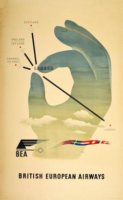 Original Retro Travel Advertising Poster British European Airways BEA Schleger