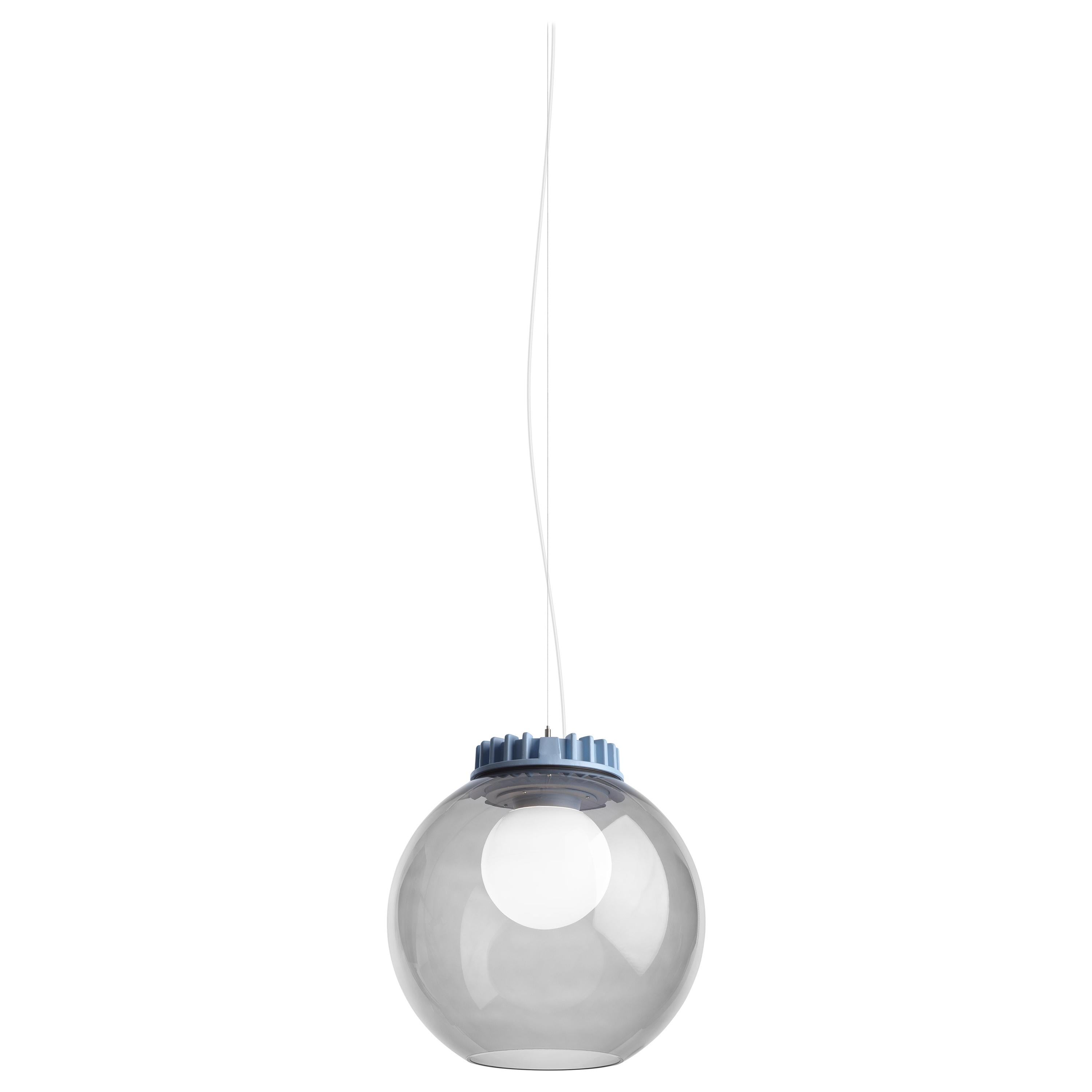 White (Opal) Zero LED Blue Cog City Globe Pendant by Thomas Bernstrand