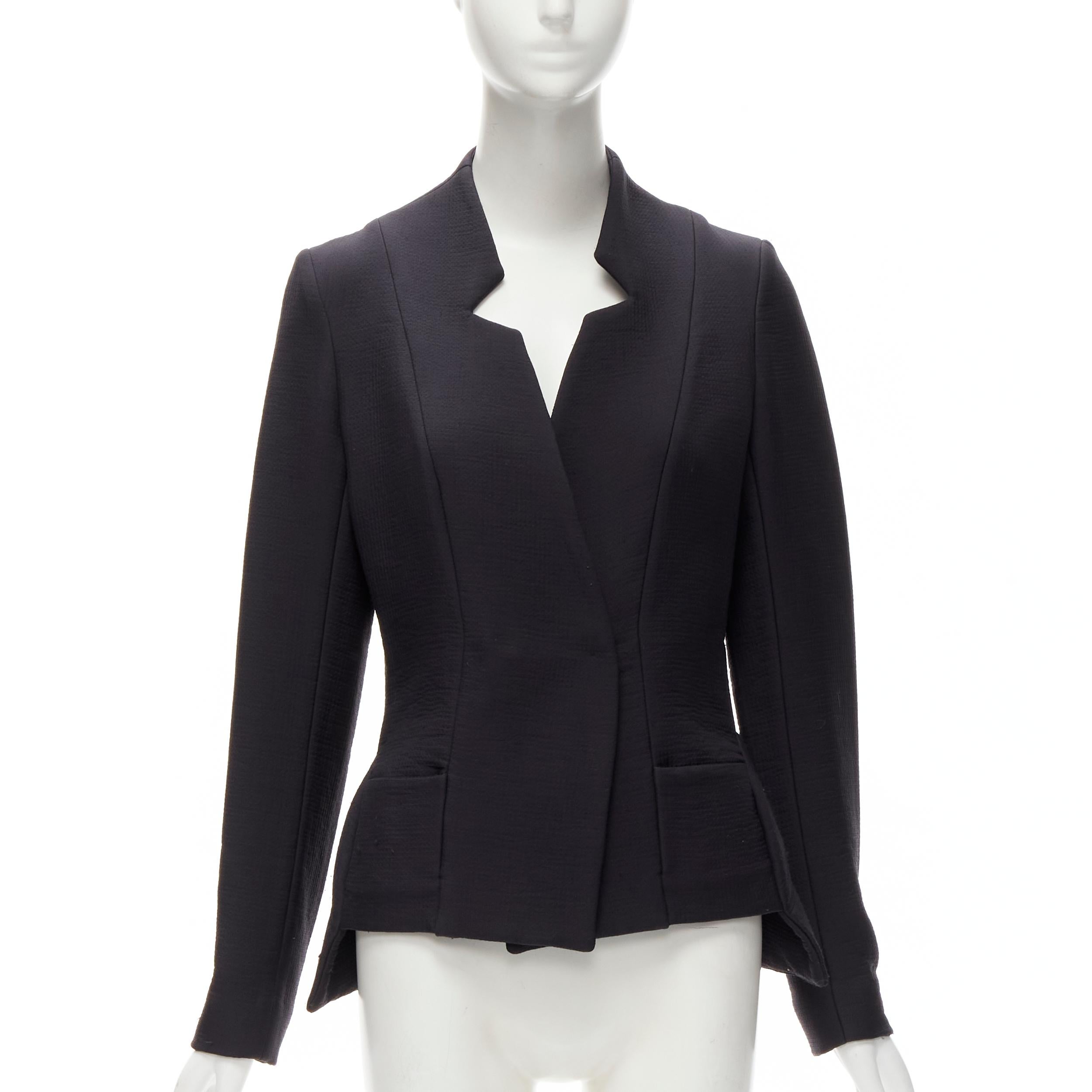 Black ZERO MARIA CORNEJO black wool scuba cutout collar jacket US2 S For Sale