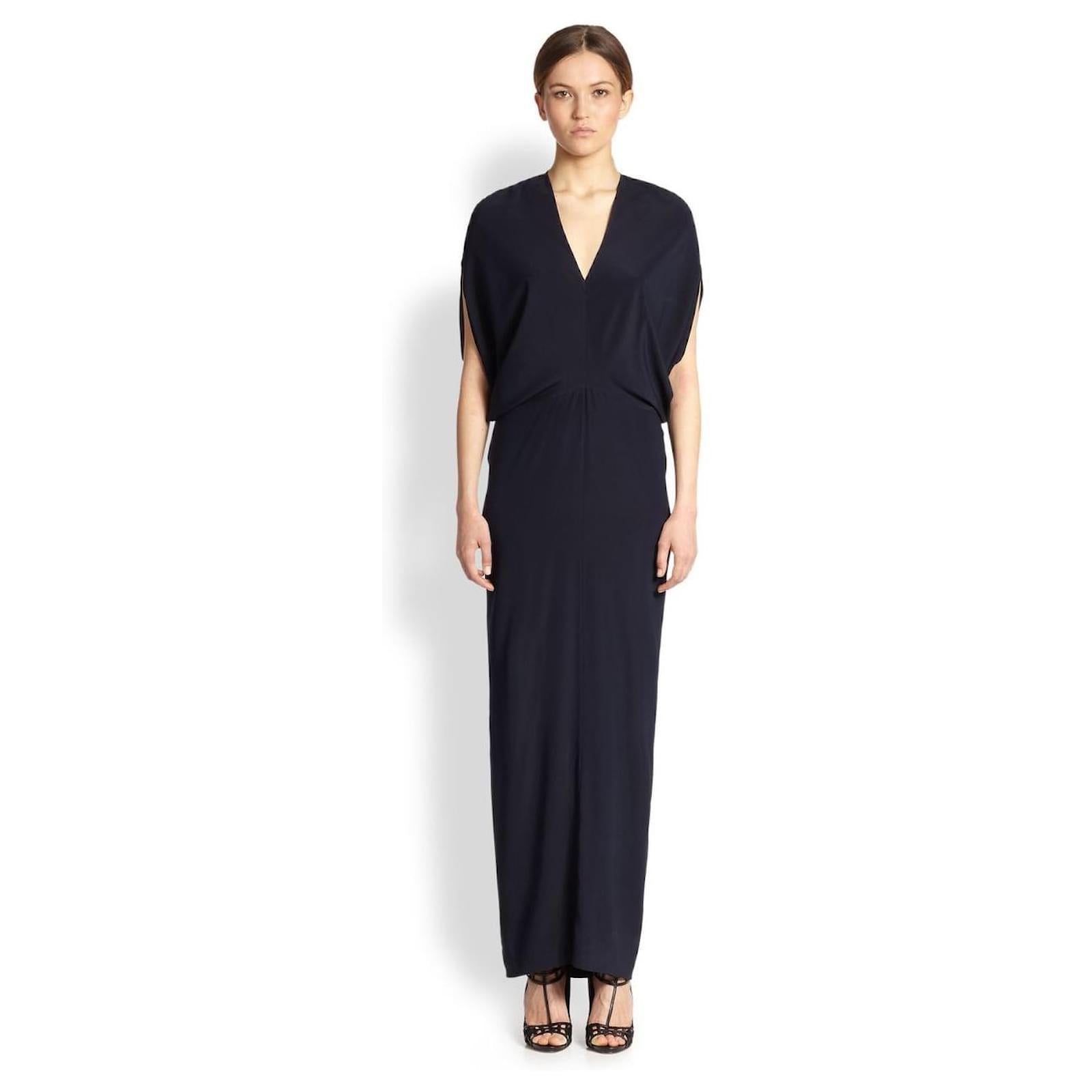 Exquisite, minimalist chic Zero+ Maria Cornejo Reni gown maxi dress - bought for £950 and worn once. 
Made from lightweight, smooth midnight blue silk with lycra, it has Cornejo’s signature precision cut with 
softly draped kimono inspired bodice