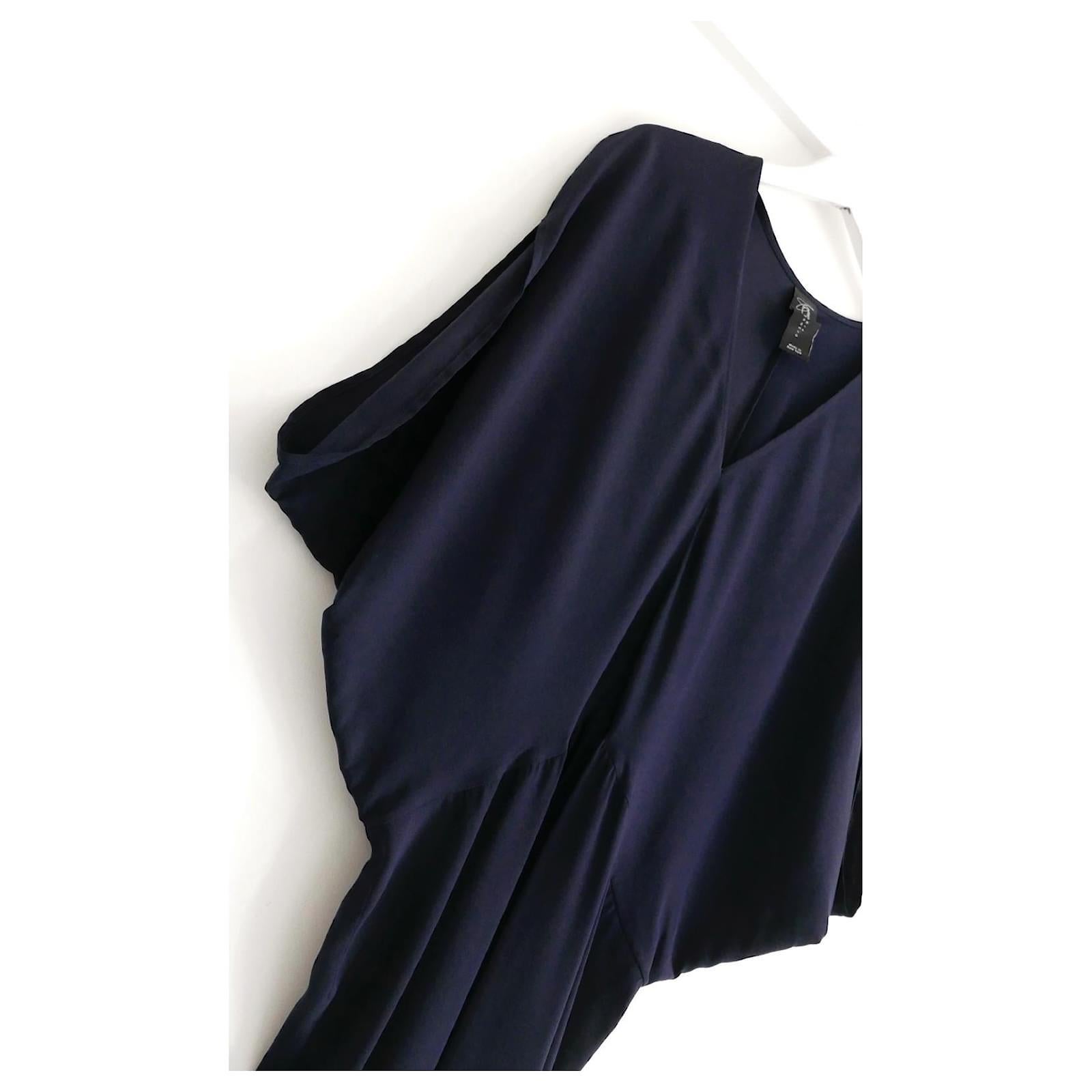 Zero+ Maria Cornejo Reni Navy Silk Gown Maxi Dress In Excellent Condition For Sale In London, GB
